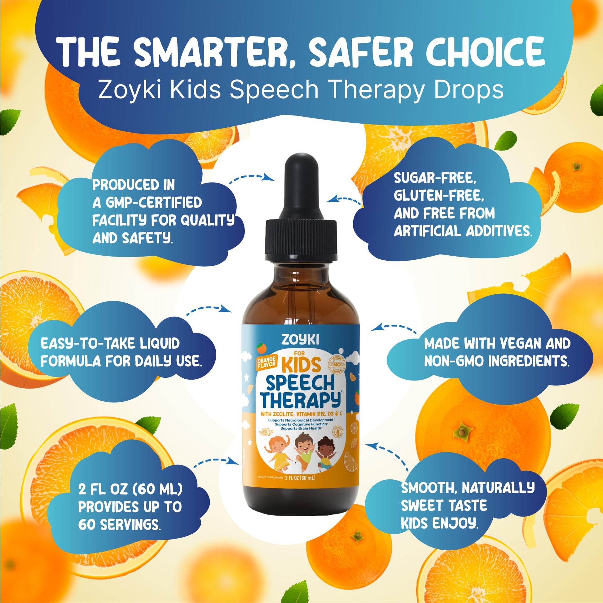 Zoyki Speech Therapy Drops for Kids - Speech Support Supplement for Communication Delay Cognitive Function Language & Brain Development with Zeolite Vitamins B12 D3 C - Sugar Free Gluten-Free Vegan Zoyki Au supplements