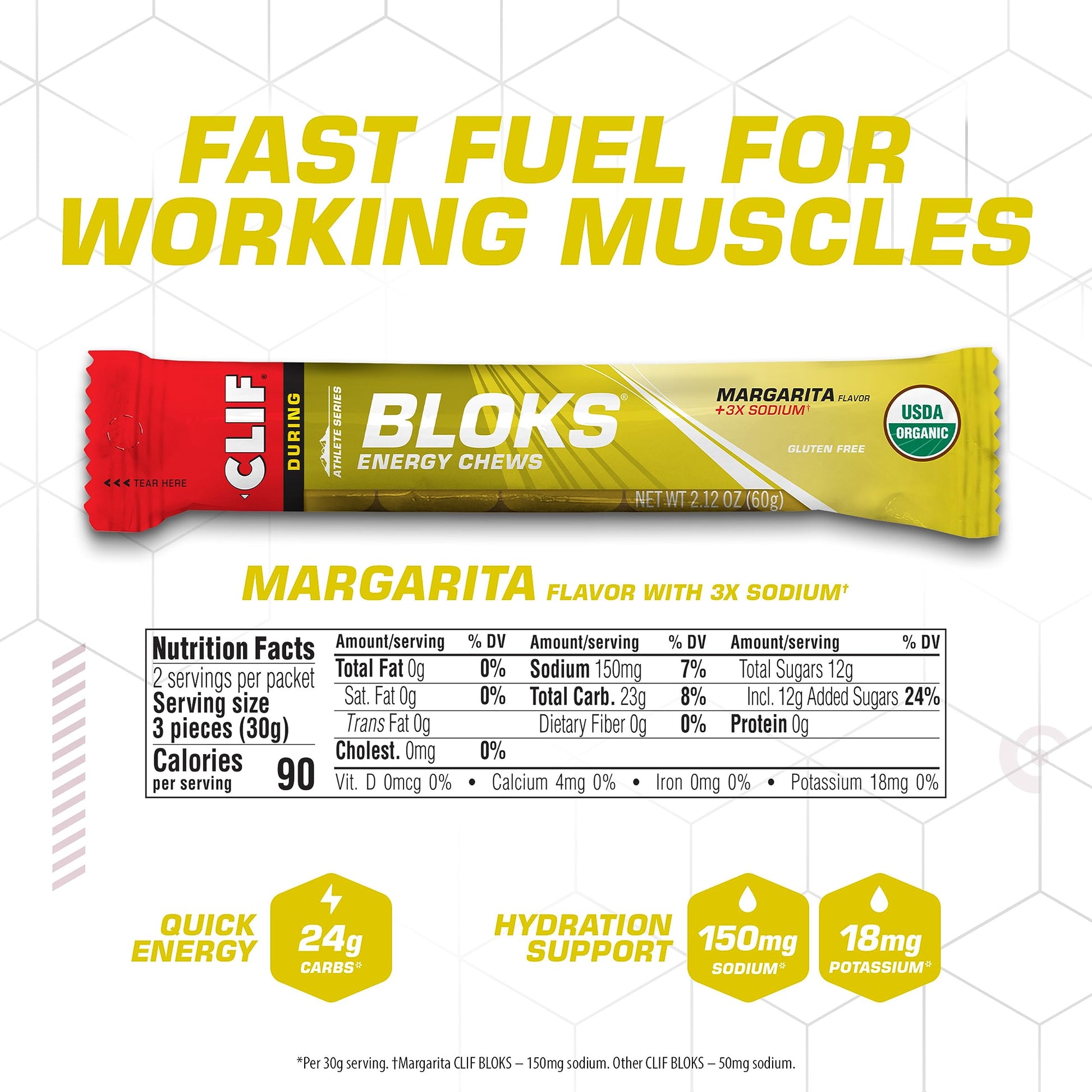 CLIF BLOKS - Margarita Flavor with 3X Sodium - Energy Chews - Non-GMO Clif Bar Au supplements