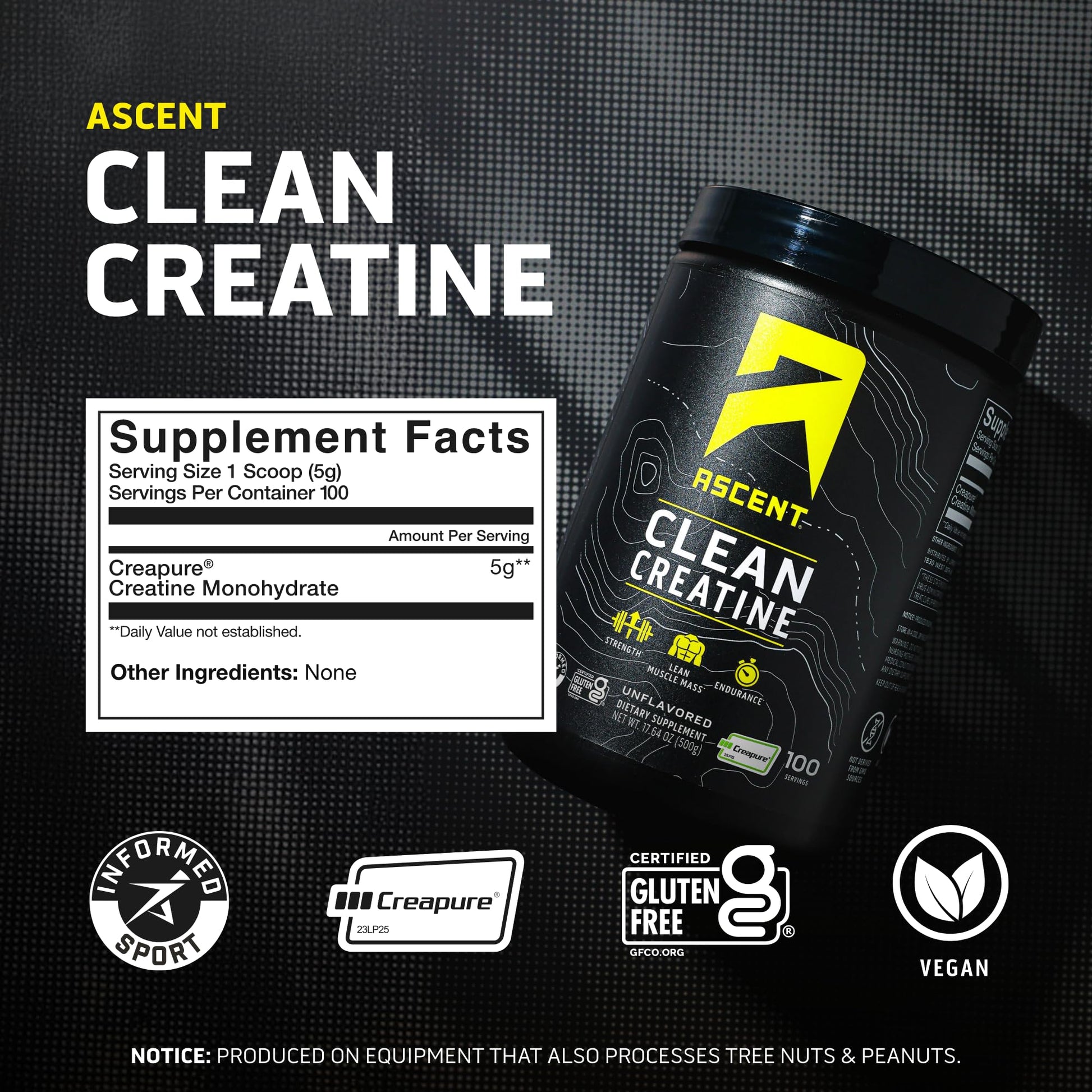 Ascent Clean Creatine Monohydrate Powder - 5G Per Serving, Creapure Creatine Supplement - Unflavored, 100 Servings Ascent Au supplements
