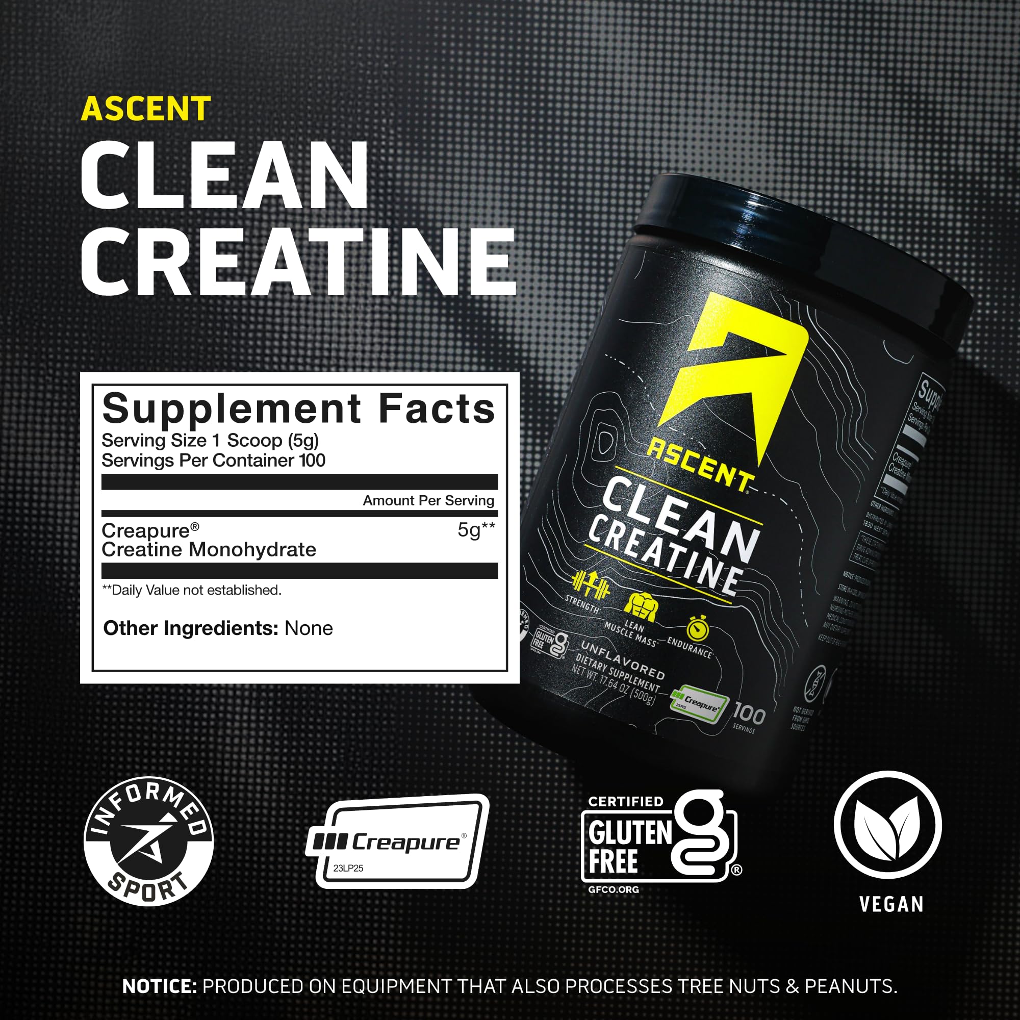 Ascent Clean Creatine Monohydrate Powder - 5G Per Serving, Creapure Creatine Supplement - Unflavored, 100 Servings Ascent Au supplements