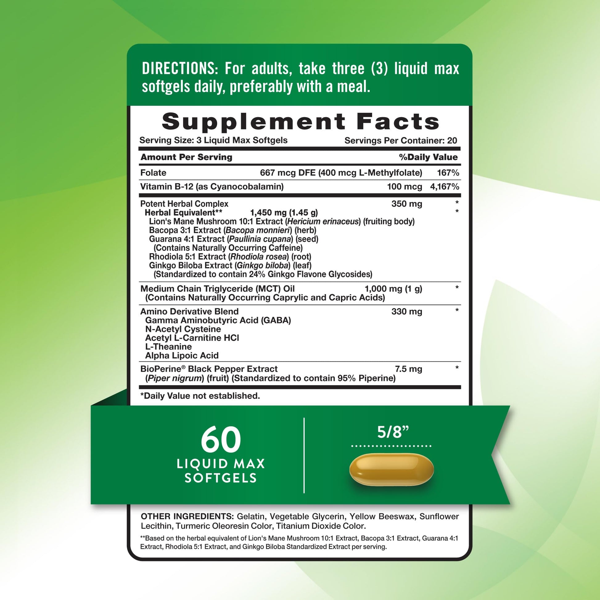 Nature's Truth Brain Up Softgels | 60 Count | with L-Theanine, Bacopa, B-12 & MCT | Non-GMO and Gluten Free Supplement Nature's Truth Au supplements