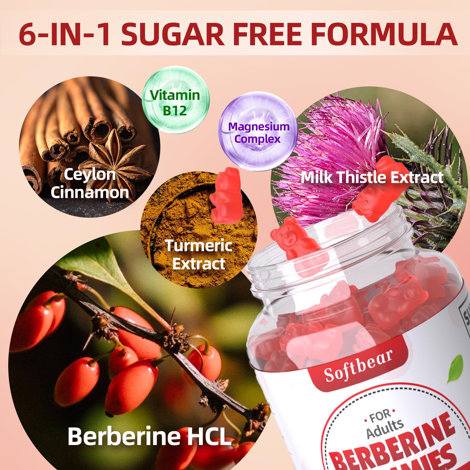 softbear Berberine with Ceylon Cinnamon Gummies-99% Purity Berberine HCL Supplements softbear Au supplements