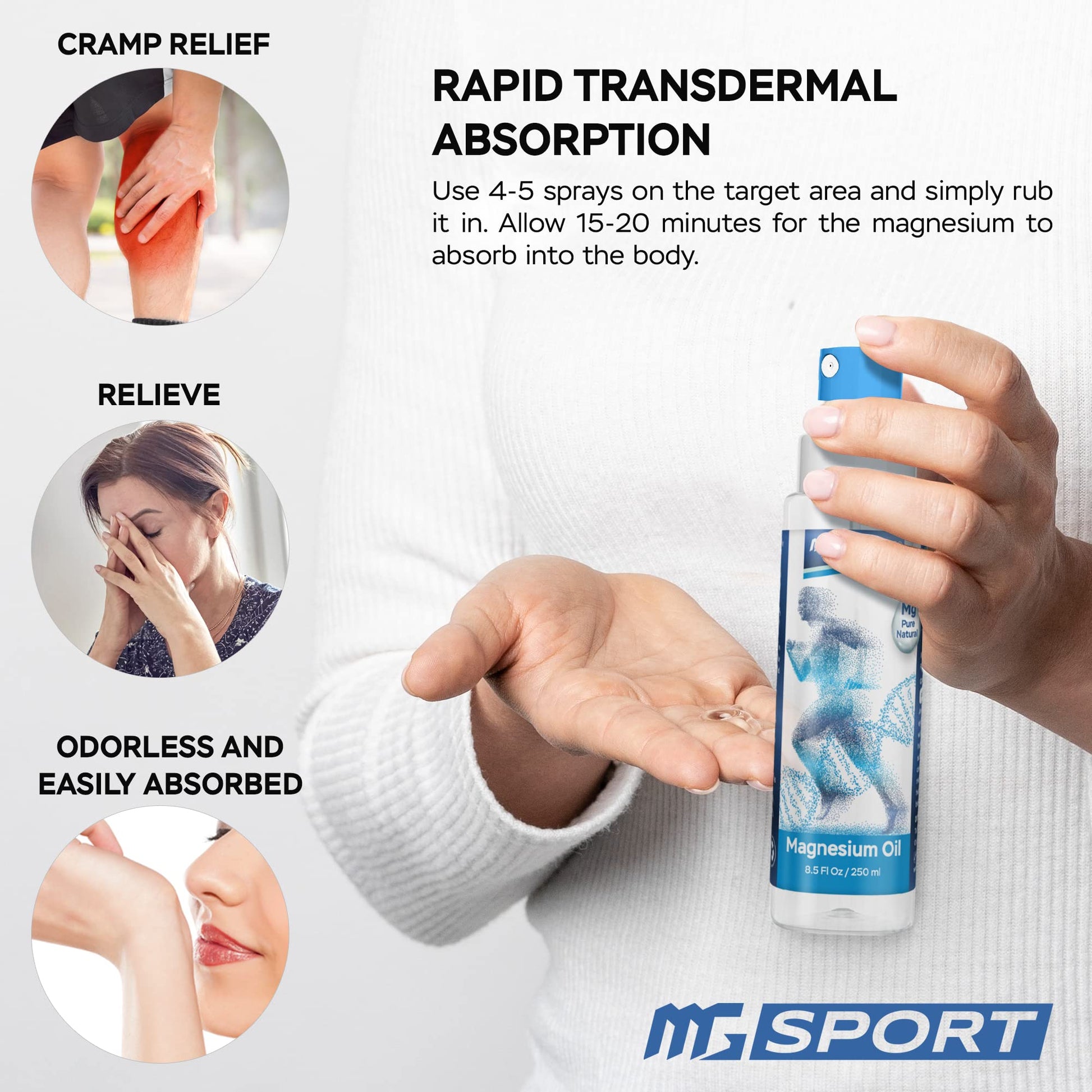 High Absorption Pure Magnesium Oil Spray – 250 ml – 100% Pure Magnesium Chloride MGSPORT Au supplements