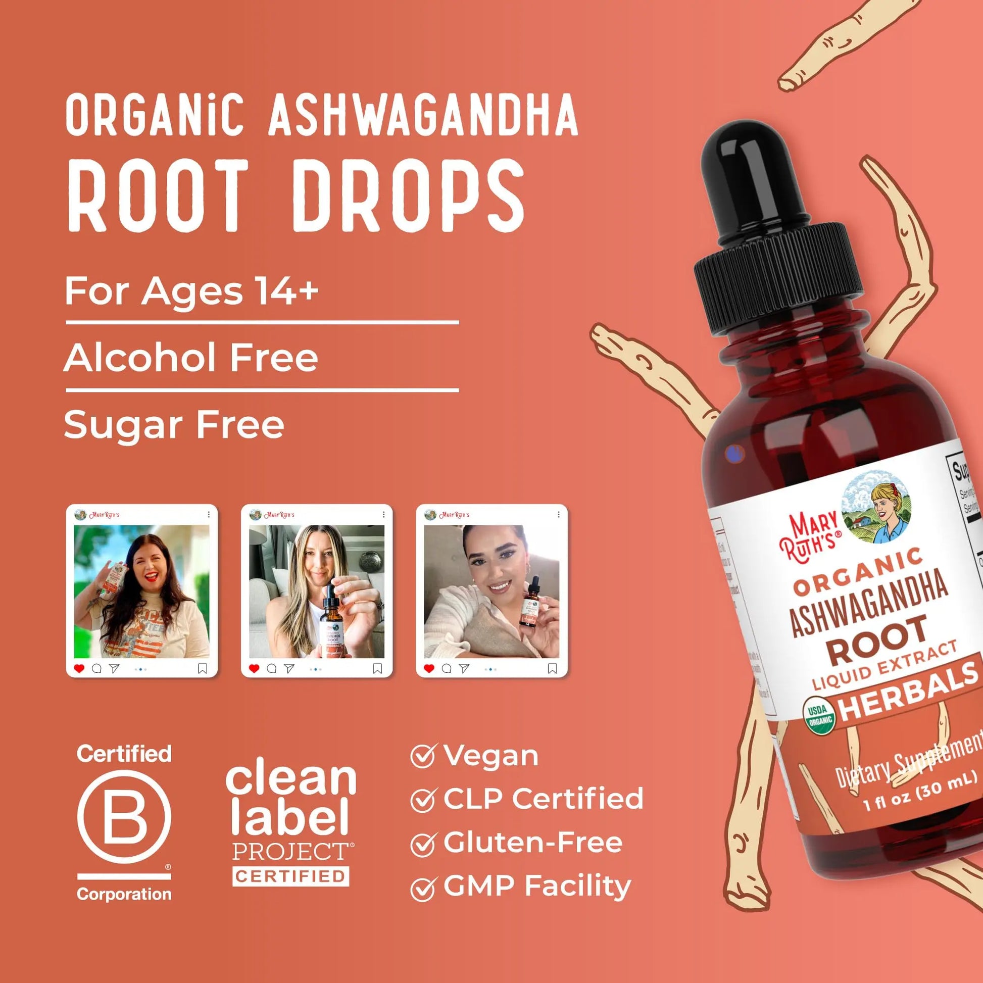 MaryRuth Organics Ashwagandha Root | USDA Organic Ashwagandha Liquid Drops | Stress Relief, Natural Calm, Relaxation and Mood Support Supplement | Adaptogenic | Nervine | Vegan | Non-GMO | 60 Servings MARYRUTH'S Au supplements