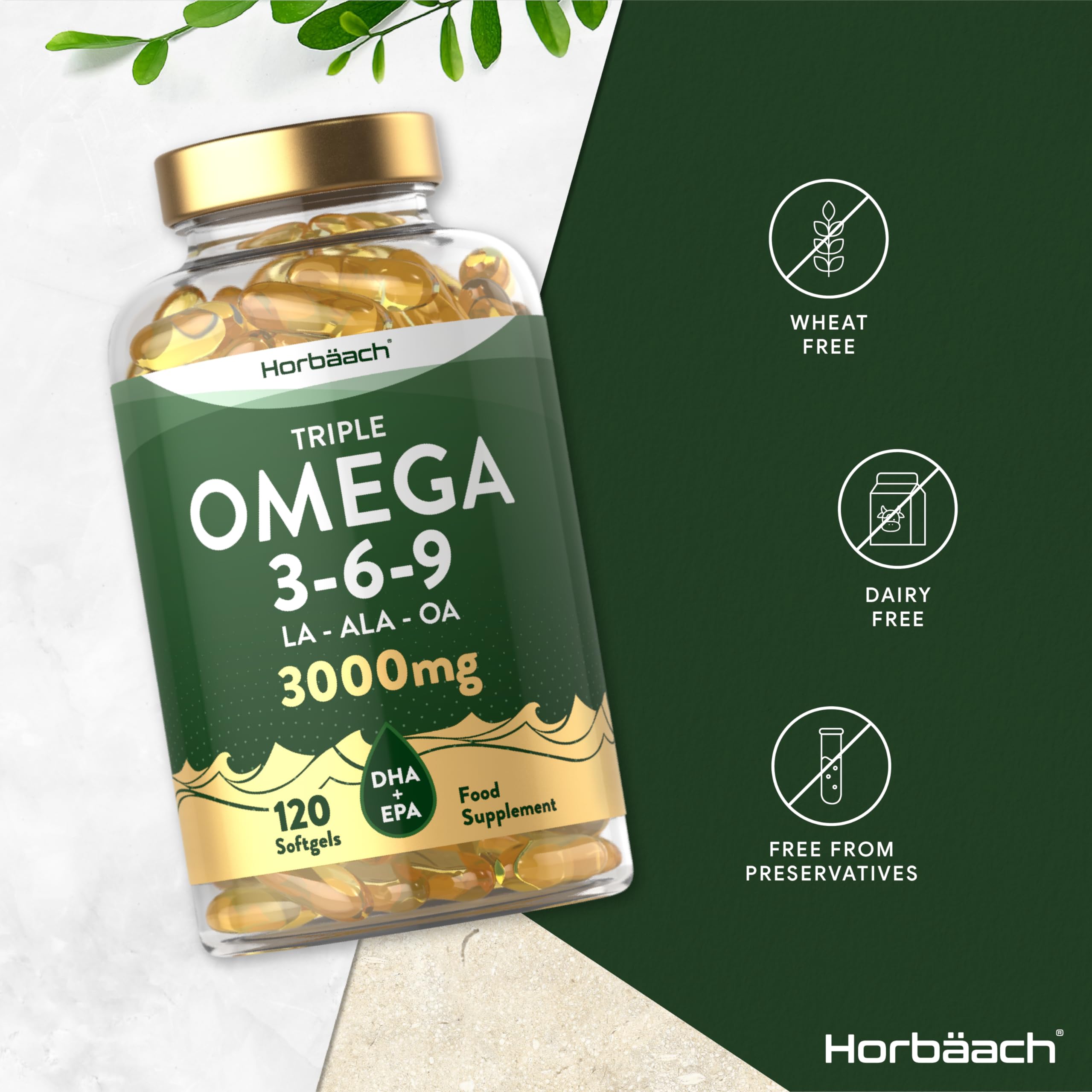 Omega 3 6 9 Capsules High Strength | 3000mg | 120 Softgels | Triple Omega 369 Horbäach Au supplements