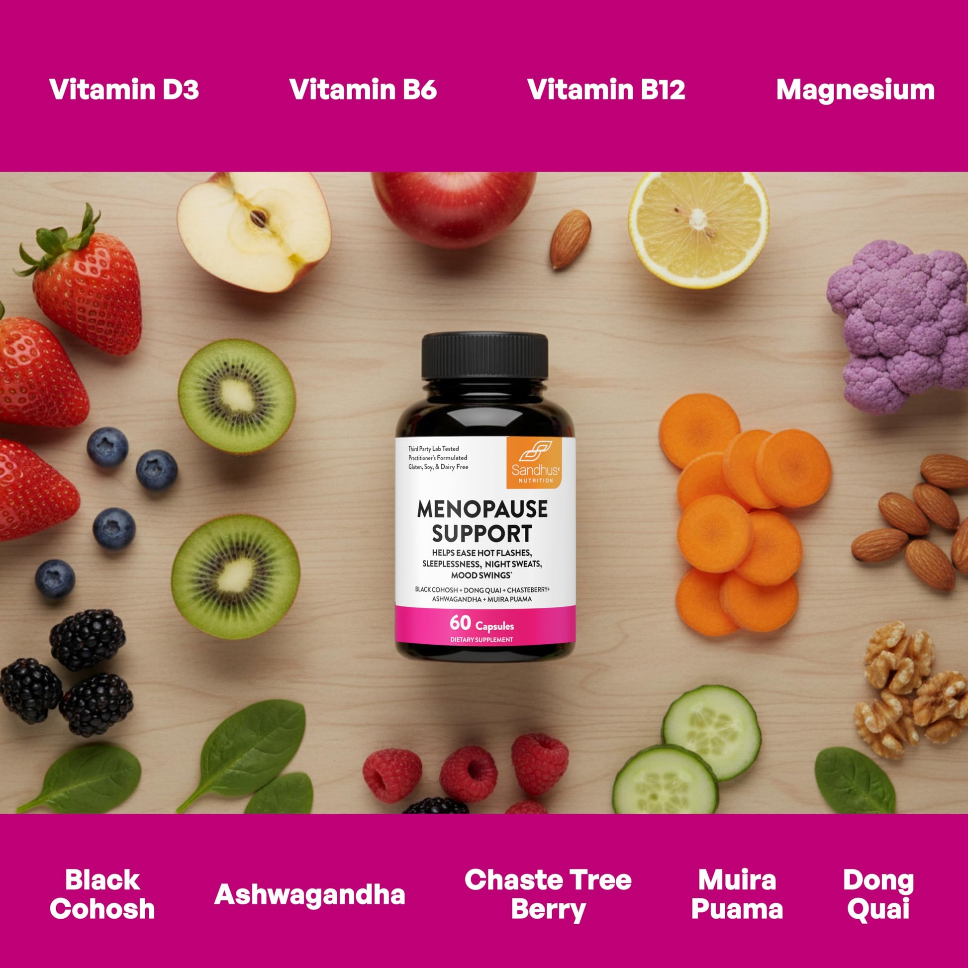 Complete Menopause Support Supplement For Women | With Ashwagandha, Black Cohosh, Dong Quai & Muira Puama | Helps Easing Hot Flashes, Night Sweats, Mood Swings, Hormone Balance & Harmony | 60 Capsules Sandhu's Au supplements
