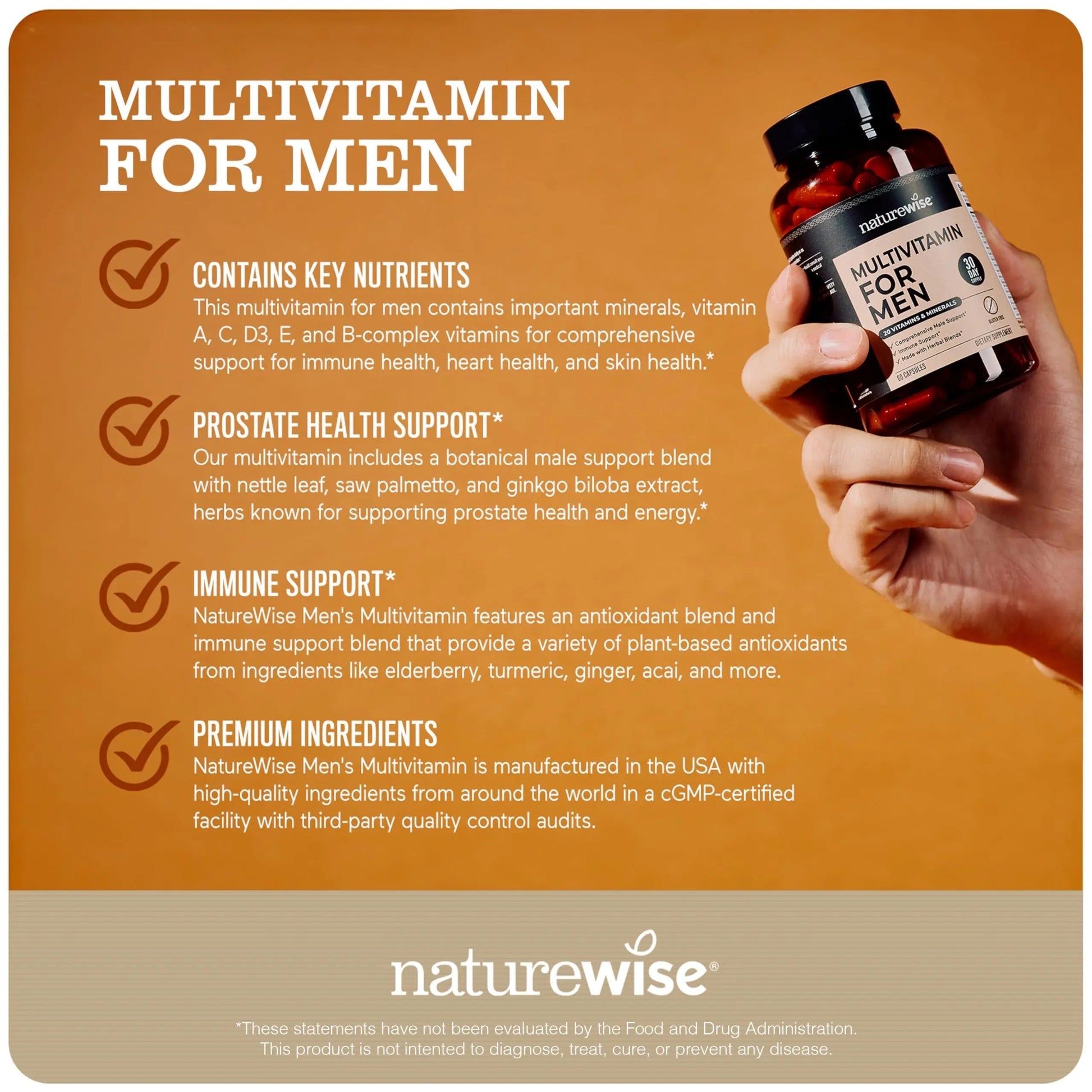 NatureWise [1] Multivitamin for Men - Non-GMO - 90 Capsules[45-Day Supply] + [1] Magnesium Glycinate 625mg - Chelated Magnesium - 30 Capsules[30-Day Supply] NatureWise Au supplements
