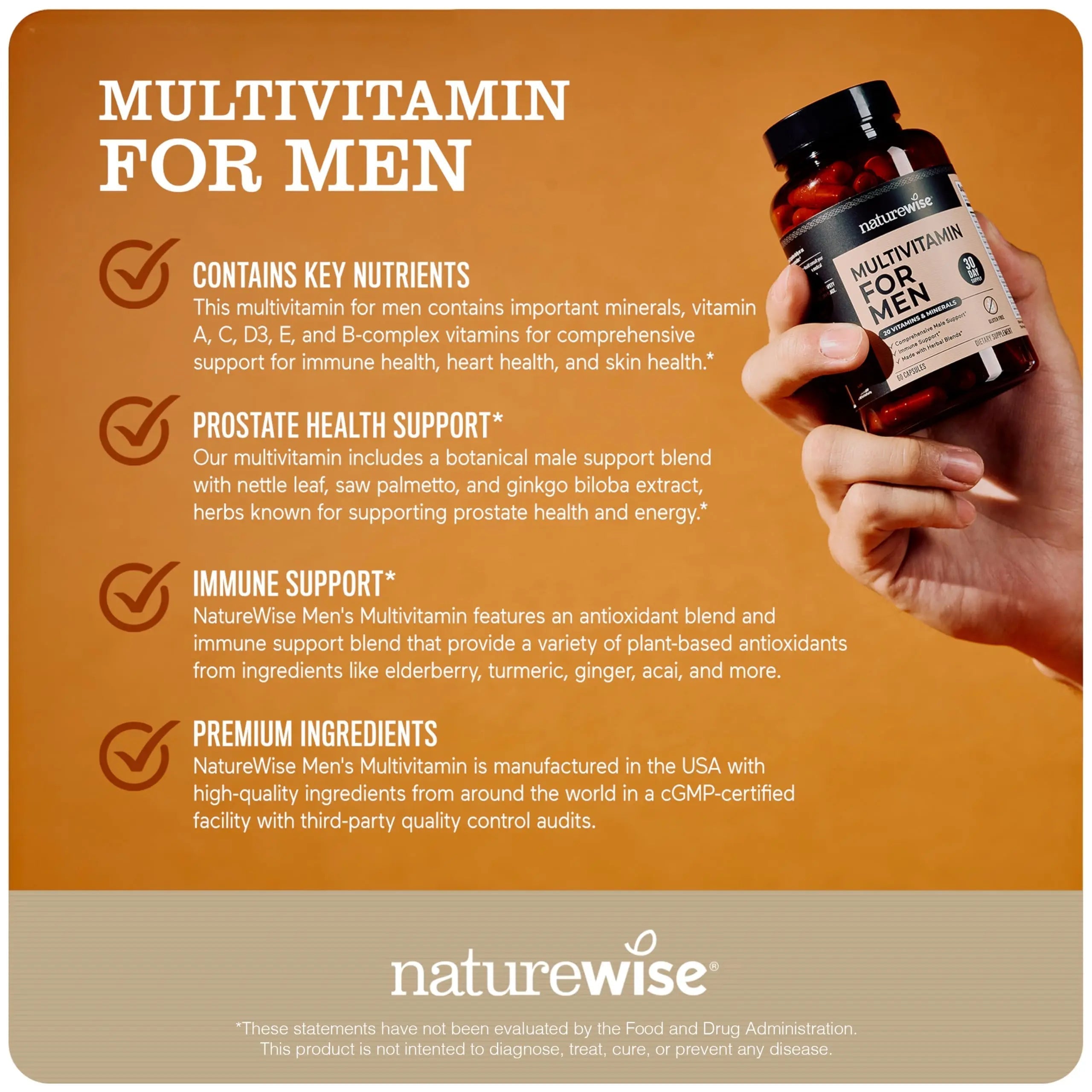 NatureWise [1] Multivitamin for Men - Non-GMO - 90 Capsules[45-Day Supply] + [1] Magnesium Glycinate 625mg - Chelated Magnesium - 30 Capsules[30-Day Supply] NatureWise Au supplements