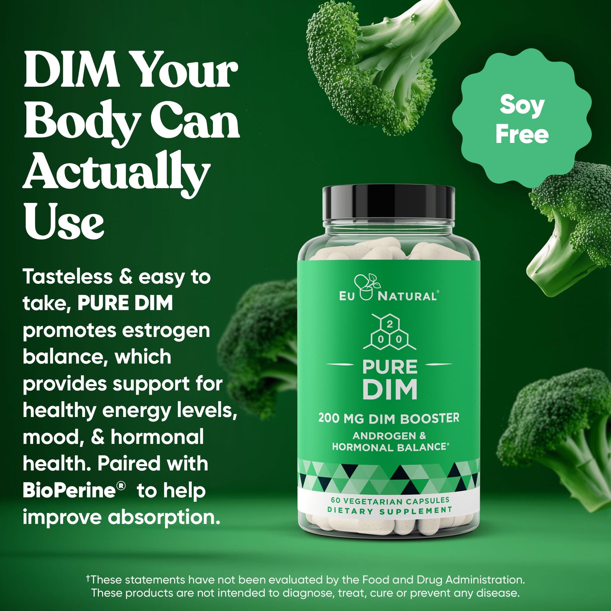 DIM Supplement Pure 200 Mg for Women or Men – Estrogen Hormone Balance Supplement for Energy, Fatigue, Stress, Menopause, Hot Flashes – Enhanced Bioavailability BioPerine – 60 Vegan Soft Capsules Eu Natural Au supplements