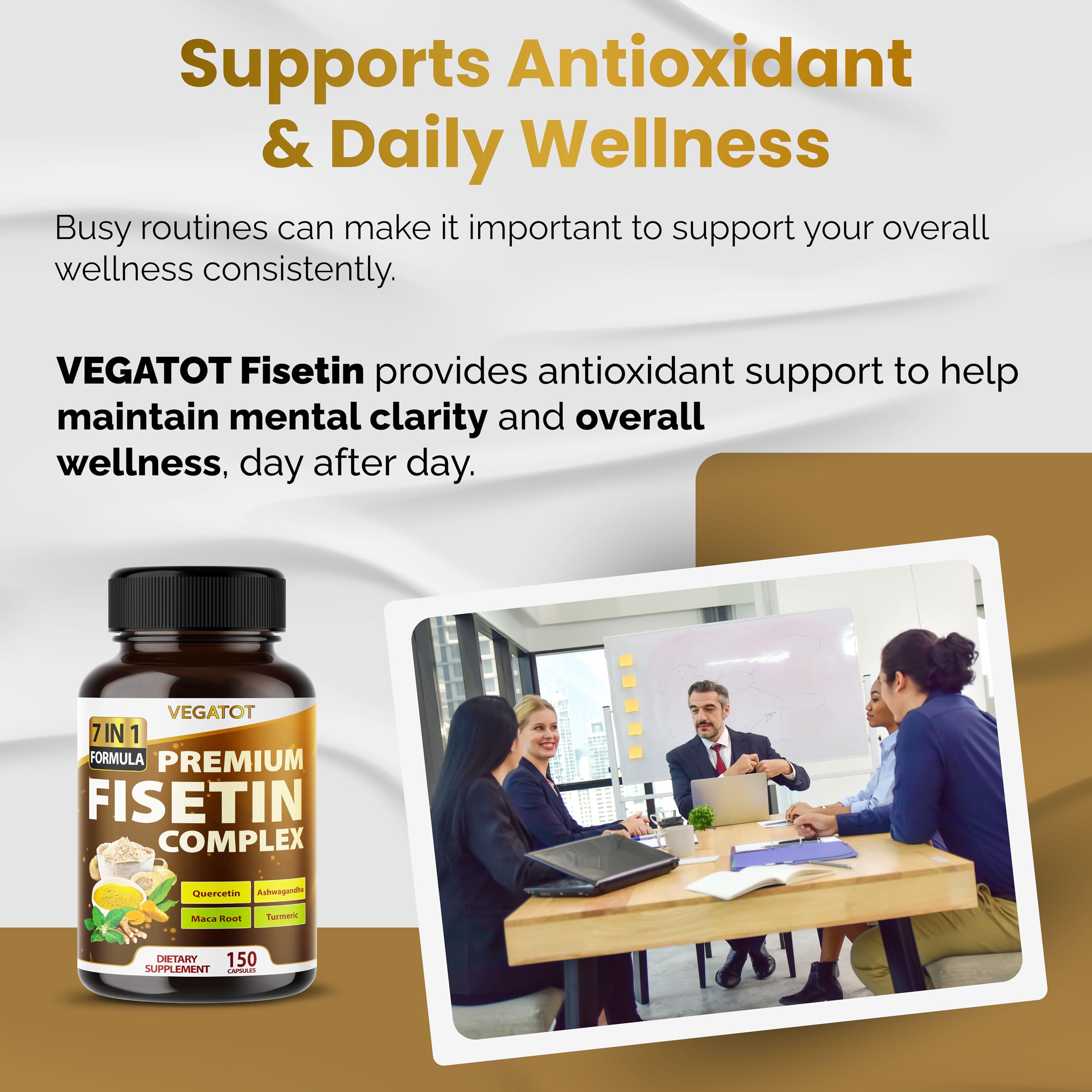 VEGATOT Organic Fisetin Complex 7-in-1 Formula | with Quercetin, Resveratrol, Ashwagandha, Maca Root, Turmeric, Black Pepper | 150 Capsules | Non-GMO, Gluten-Free VEGATOT Au supplements