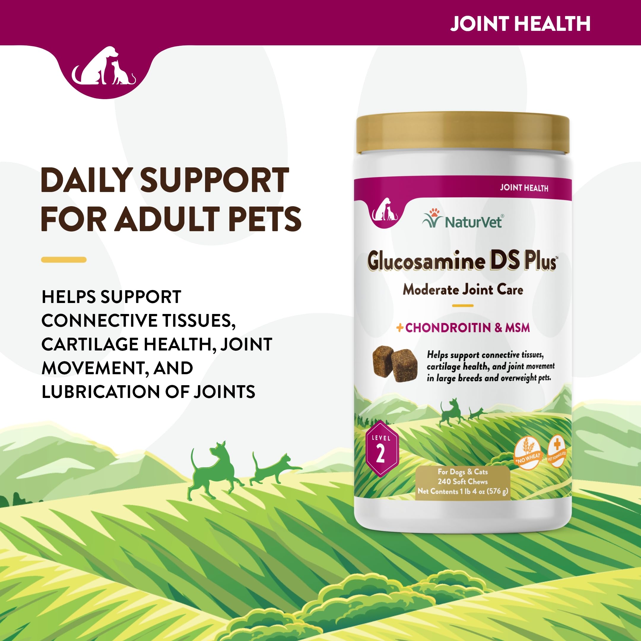 NaturVet – Glucosamine DS Plus - Level 2 Moderate Care – Supports Healthy Hip & Joint Function – Enhanced with Glucosamine, MSM & Chondroitin – for Dogs & Cats – 240 Soft Chews NaturVet Au supplements