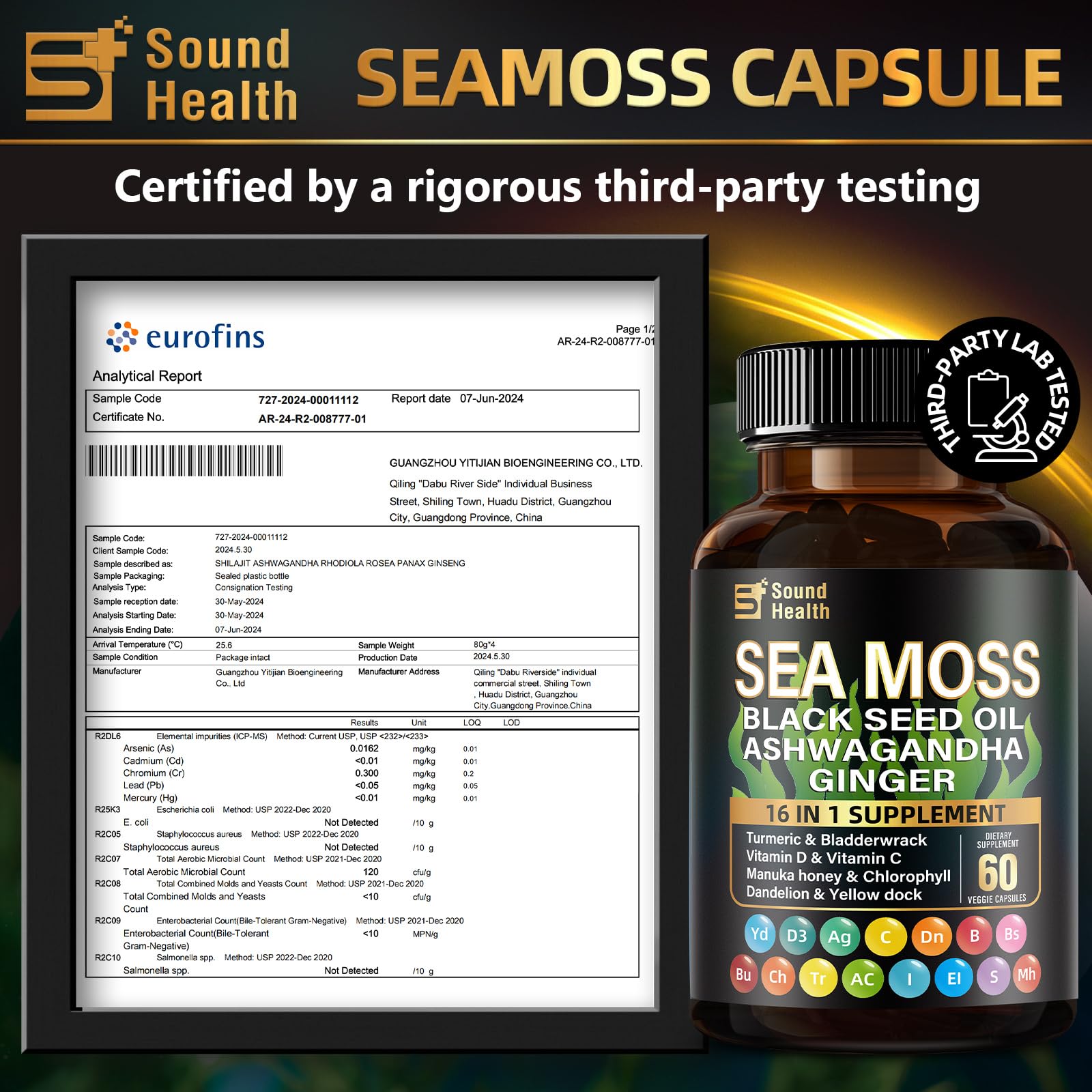 Sea Moss Capsules with Ashwagandha, Turmeric, Bladderwrack, Vitamins C & D for Natural Energy, Sleep Support & Hair Growth, 1200mg Herbal Blend, for Man & Women, Third-Party Tested，16-in-1 Supplement SoundHealth Au supplements