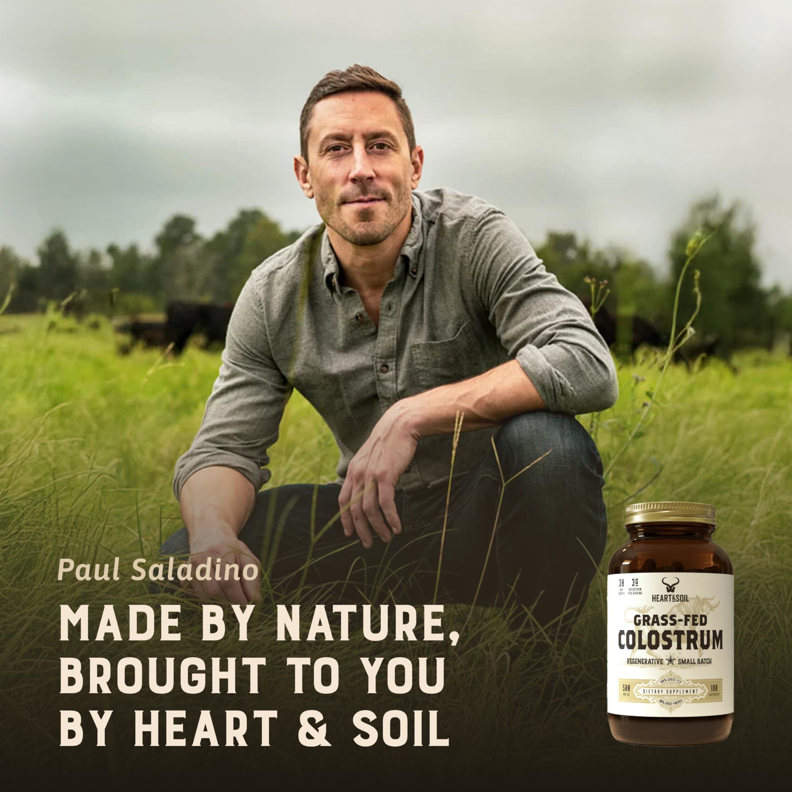 HEART & SOIL 100% Grass Fed & Finished Colostrum Supplement from Regenerative Cattle for Gut, Muscle & Immune Health – 3000mg Bovine Colostrum Capsules - Gut Health for Men & Women –180 Capsules HEART & SOIL Au supplements
