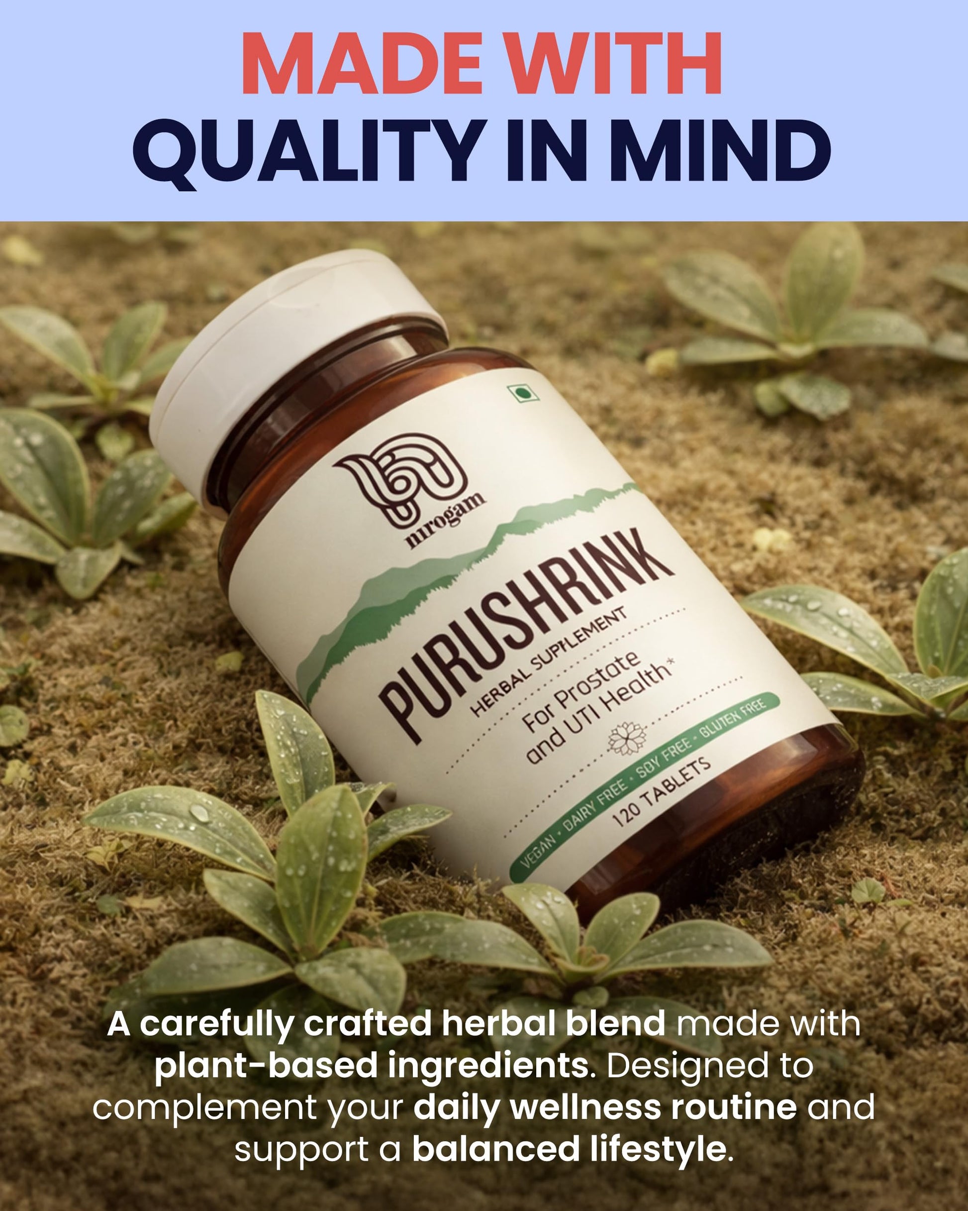 Nirogam Purushrink - BPH Prostate Supplement for Men, Supports Better Sleep & Urinary Health - Natural Ayurvedic Herbal Supplement 120 Tablets - Vegan, Dairy Free, Gluten Free Nirogam Au supplements