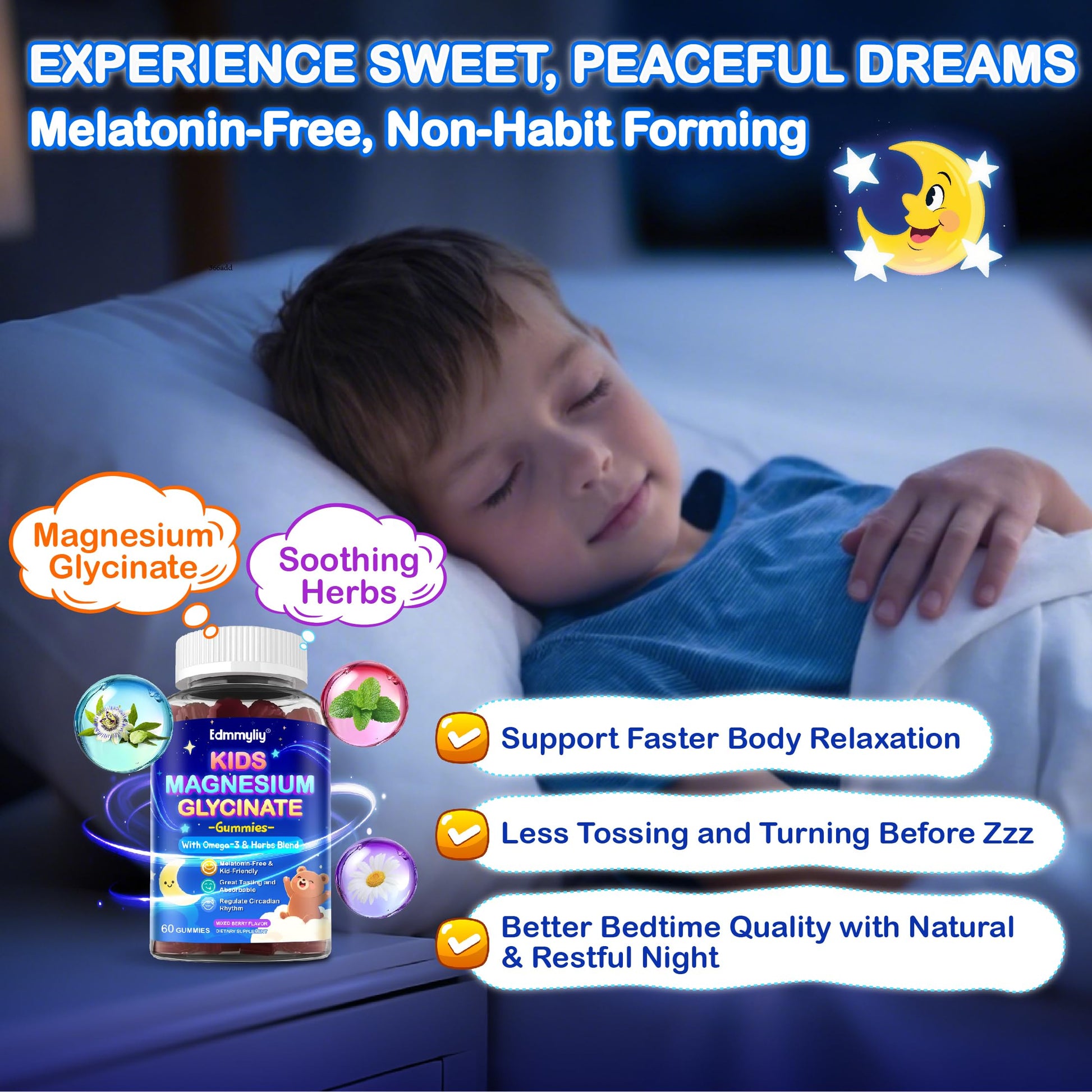 Kids Magnesium Glycinate Gummies - Magnesium Glycinate Supplement 200mg with L-theanine Omega-3 Calcium Vitamin D3 & B12 for Kids Natural Zzz at Bedtime & Overall Health - Sugar Free & Non-GMO Edmmyliy Au supplements