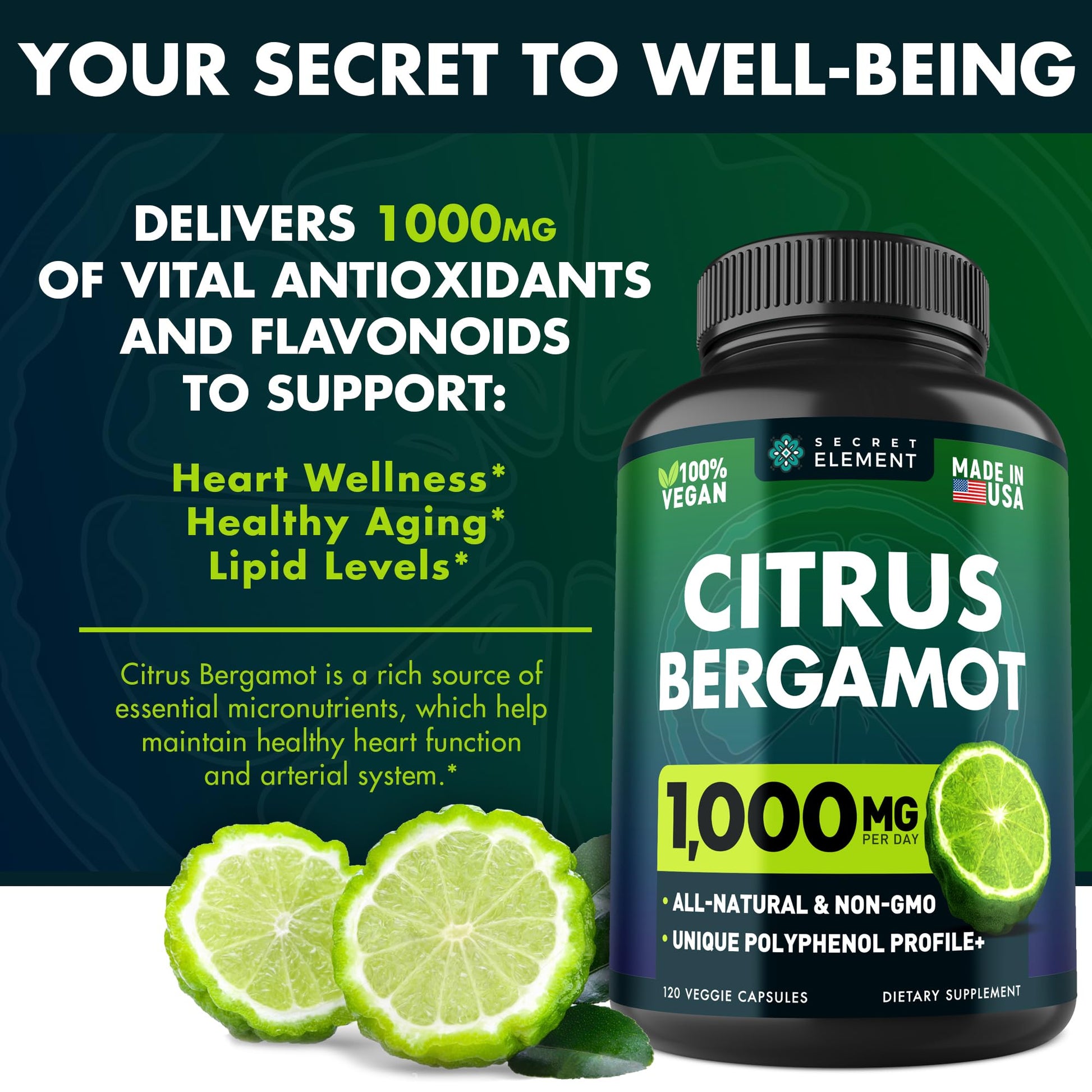 Citrus Bergamot Extract 1000mg - Citrus Bergamot Supplement for Heart, Immune System Secret Element Au supplements