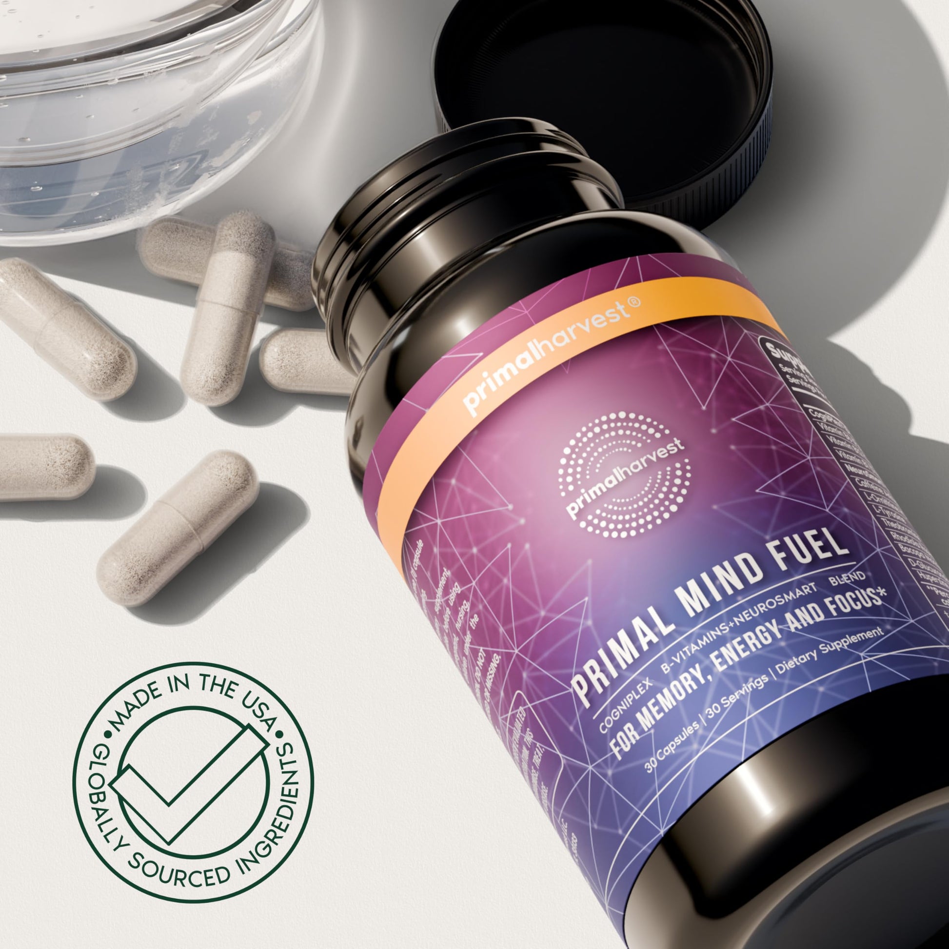 Brain Supplement by Primal Harvest, Primal Mind Fuel Brain Booster for Focus, Energy, Clarity, and Brain Health 30 Capsules Nootropics Brain Support Supplement for Men and Women Primal Harvest Au supplements