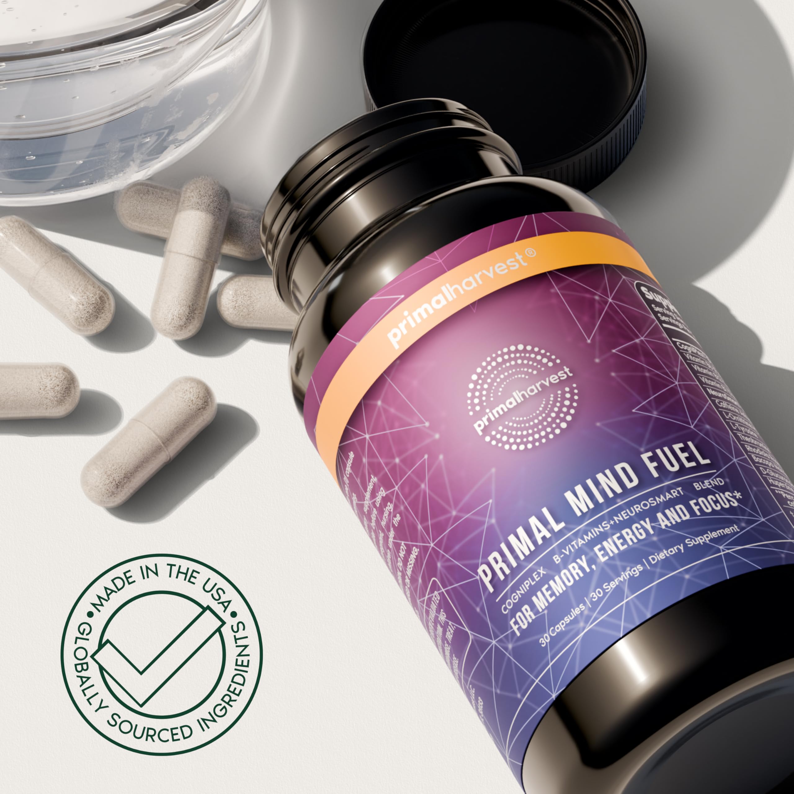 Brain Supplement by Primal Harvest, Primal Mind Fuel Brain Booster for Focus, Energy, Clarity, and Brain Health 30 Capsules Nootropics Brain Support Supplement for Men and Women Primal Harvest Au supplements