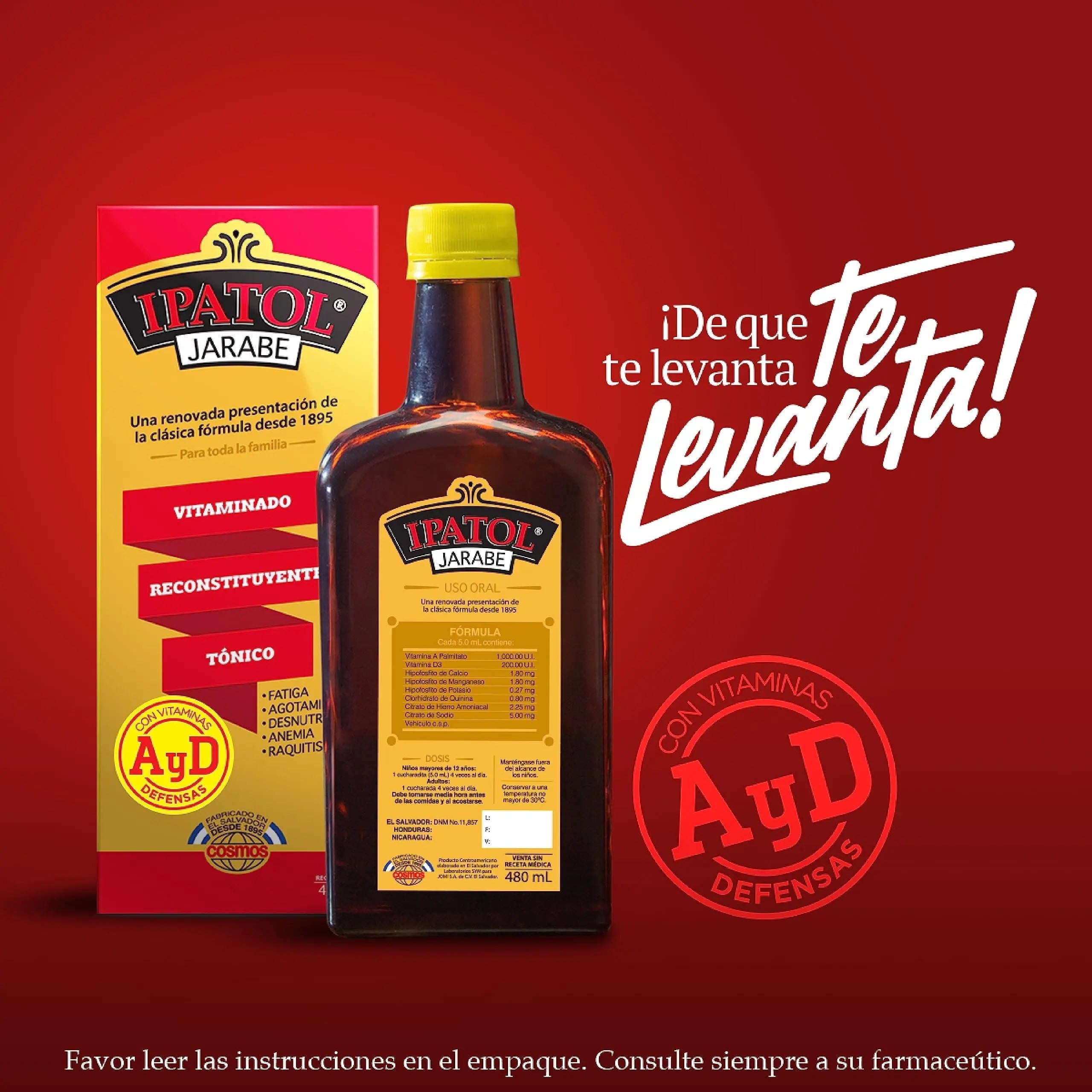 Ipatol, Multivitamin Supplement, Since 1895. Vitamin A, D, Calcium, Iron, Manganese, Sodium, Potassium. Suplemento multivitaminico, Desde 1895 Ipatol Au supplements