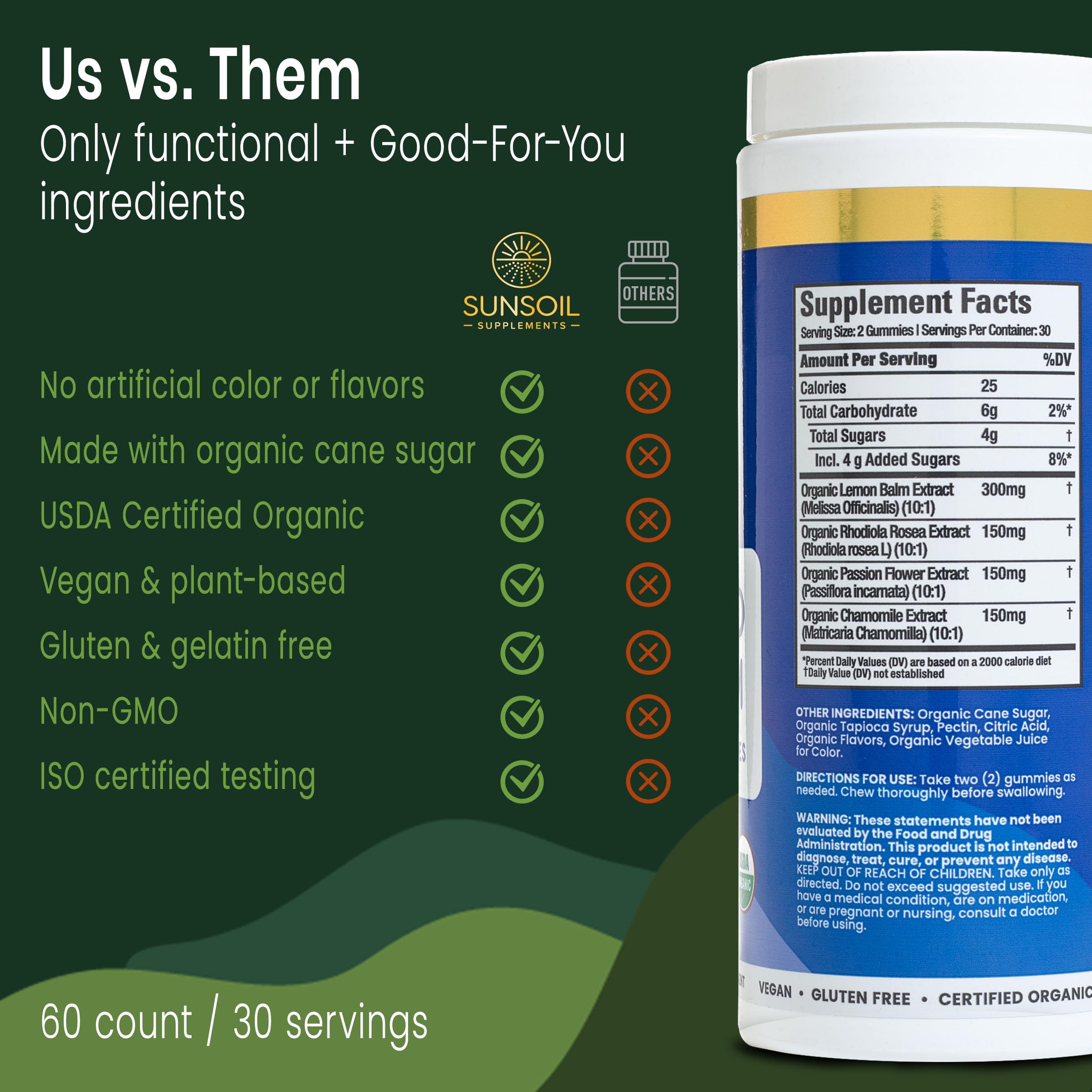 Sunsoil A World of Calm Organic Gummies, USDA Certified Organic, No Glucose, Vegan, Gluten-Free, Plant-Based Sunsoil Supplements Au supplements