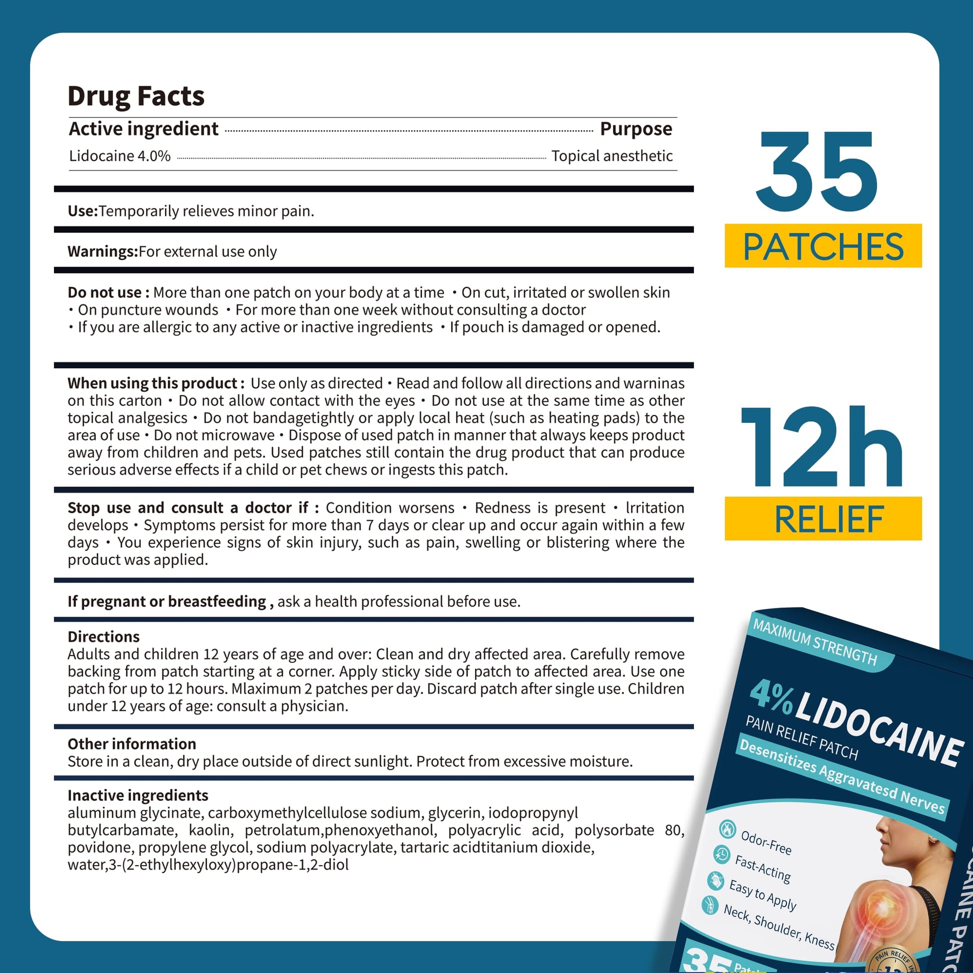 SZLGANG 4% Lidocaine Pain Relief Patches - (Large, 35, Count) Maximum Strength Relief for Back, Neck, Shoulder, Joint & Muscle Pain, 3.9”x 5.5”-03277 SZLGANG Au supplements