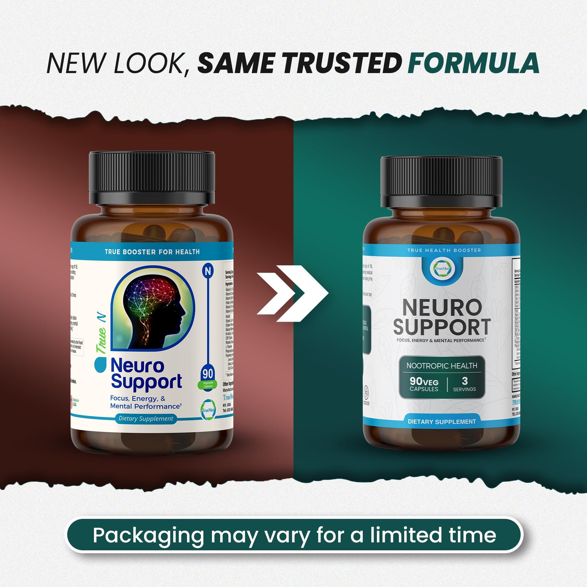 TrueMed Neuro Support - Premium Nootropic Supplement for Focus, Energy, Mental Clarity, and Performance Organic Lion’s Mane, Bacopa Monnieri, Rhodiola, Non-GMO Gluten-Free CDP Choline 90 Veg Capsules TRUEMED Au supplements