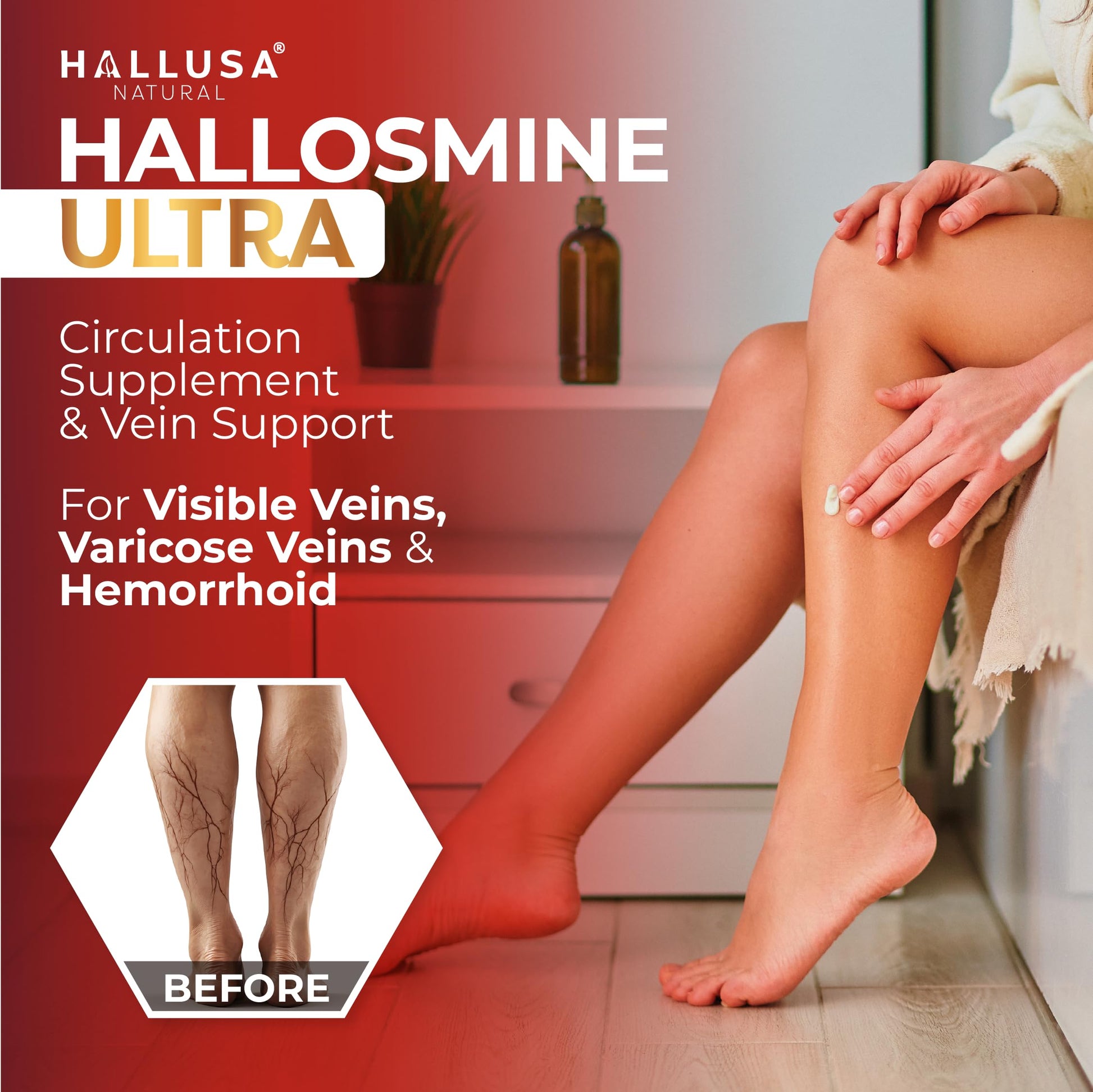Hallosmine Ultra 650mg Diosmin Hesperidin, 60 Capsules + FREE Leg Cream with Diosmin, Hesperidin & Horse Chestnut, 4 oz | Blood Circulation & Vein Support Supplement, GMO Free, Gluten Free Hallusa Natural Au supplements