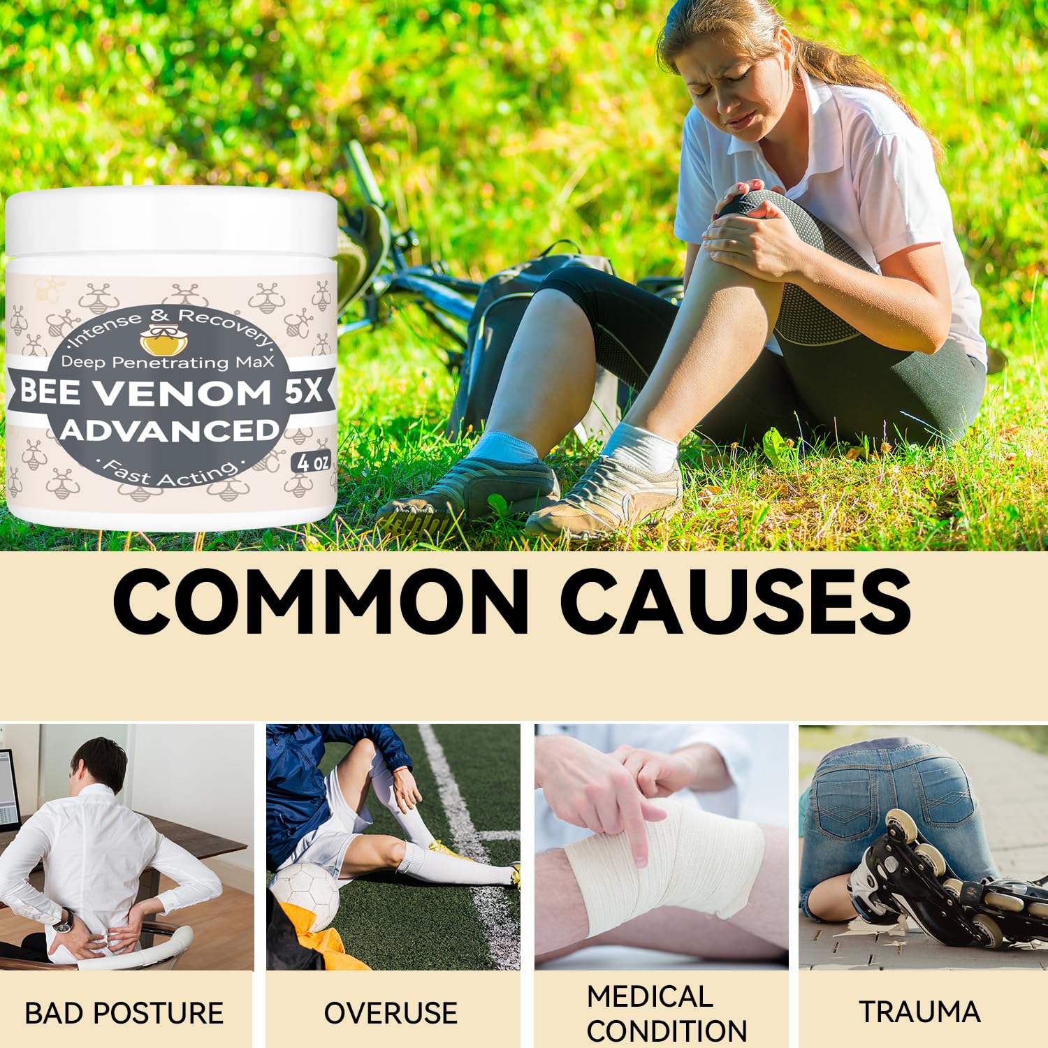 AEROMAXX Organic Bee Venom Muscle Joint Cream, 10x Maximum Caring Ointment, Soothe Shoulder, Back, Neck, Hands, Knuckles, Elbows, Feet, Leg, Knees, Ankle, Meniscus, for Adults, Elderly AEROMAXX Au supplements