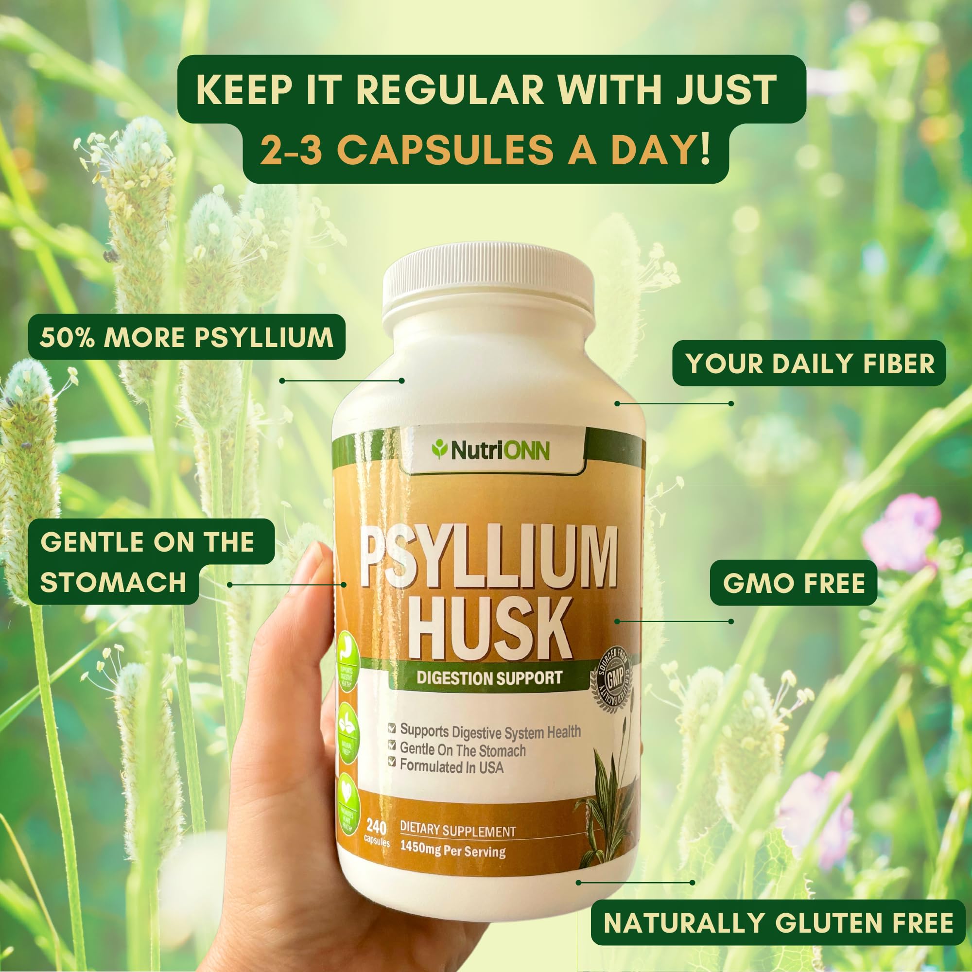 NutriONN PSYLLIUM Husk Capsules - 1450mg Per Serving - 240 Capsules - Double Strength NutriONN Au supplements