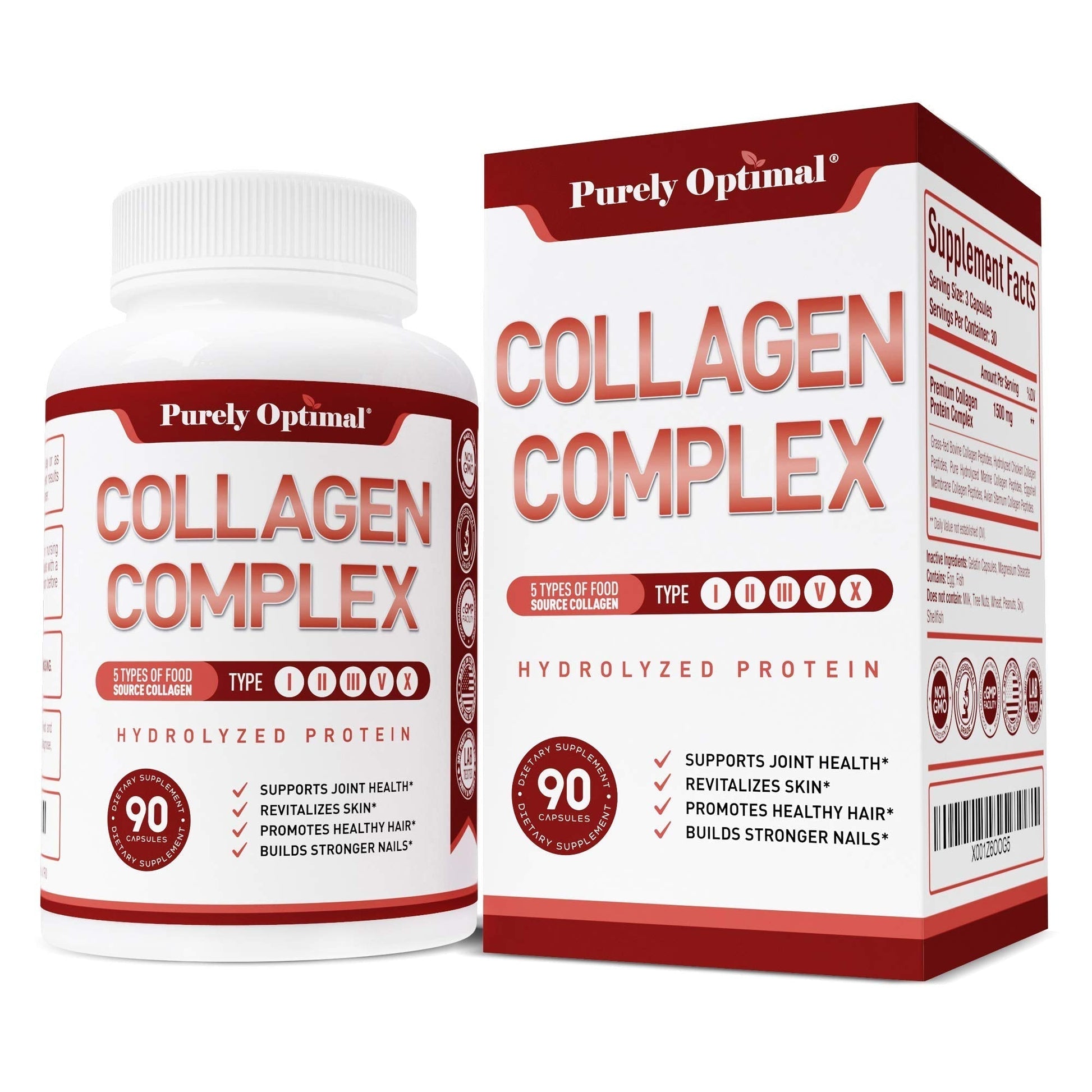 Purely Optimal Premium Multi Collagen Peptides Capsules (Types I, II, III, V, X) - Hair Purely Optimal Au supplements