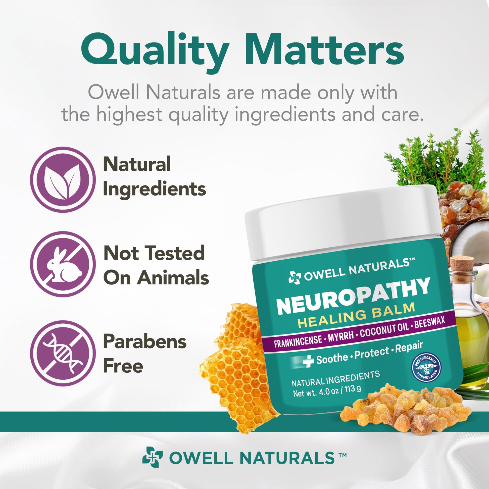 OWELL NATURALS Neuropathy Healing Balm, Fast Acting, with Frankincense, Myrrh, Coconut Oil & Beeswax, Natural Ingredients – Soothe, Protect & Repair, 4 oz (Pack of 1) Owell Naturals Au supplements
