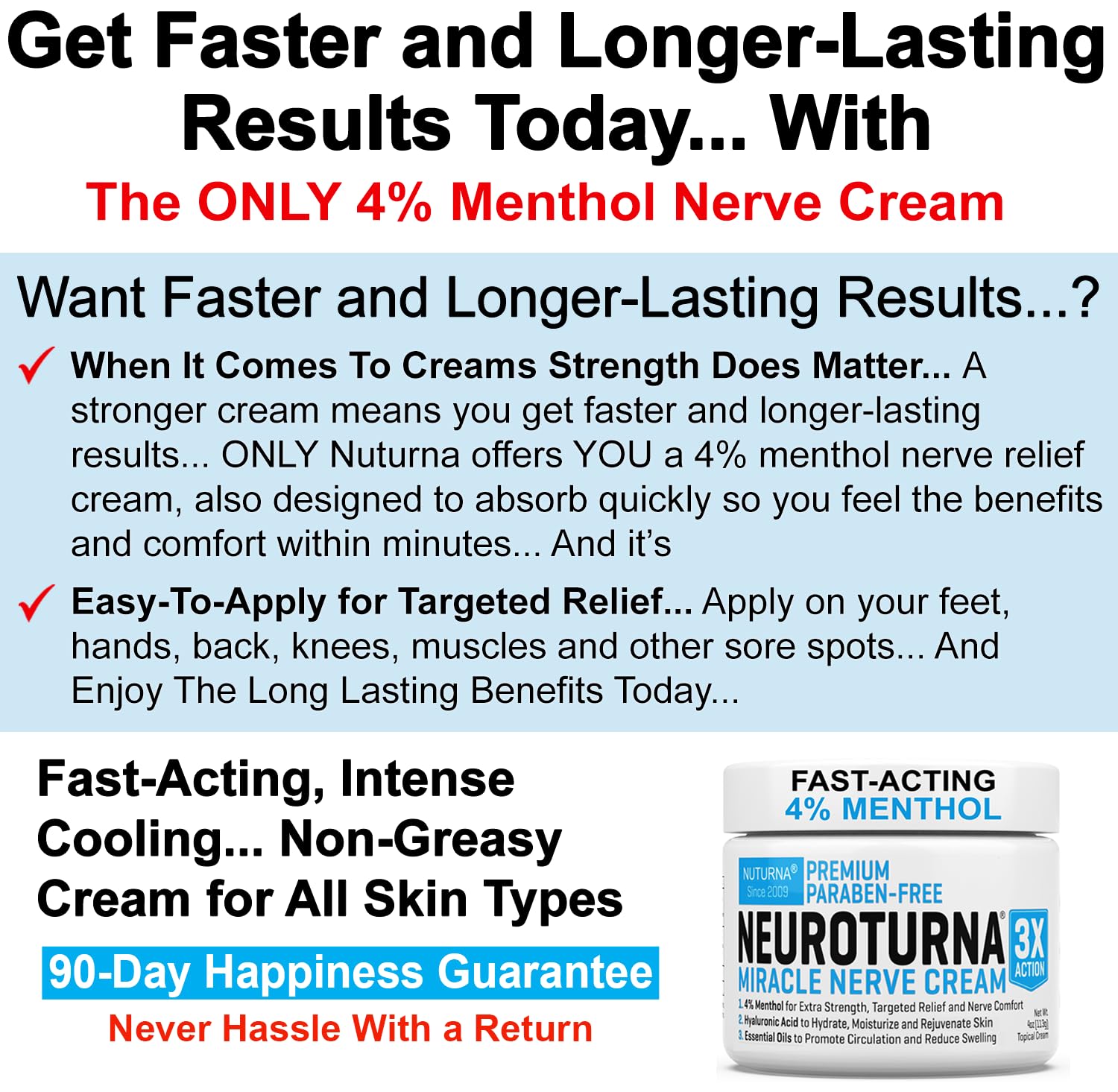 Neuropathy Nerve Relief Cream - Premium Nerve Cream 3X Action for Targeted Relief and Soothing Nerve Comfort - Maximum Strength with 4% Menthol Arnica MSM for Feet Hands Legs Toes & Back - Large 4 Oz Nuturna Au supplements