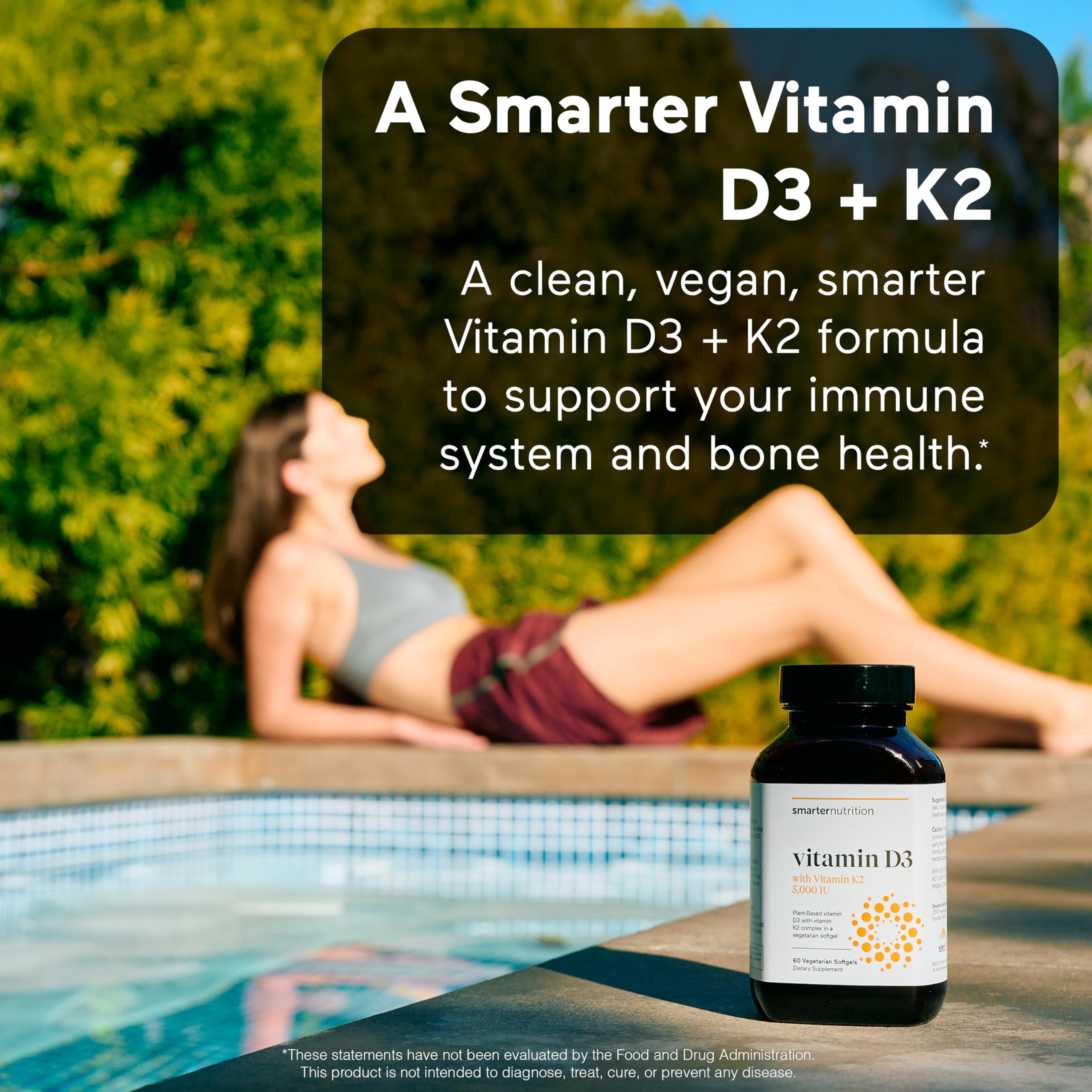 SMARTERNUTRITION Vegan Vitamin D3 5000 IU + Natural Vitamin K2 1100 mcg in Organic Coconut & Olive Oil - D3 K2 Supplement for Immune & Bone Support - 60 Softgels[30 Day Supply] SMARTERNUTRITION Au supplements