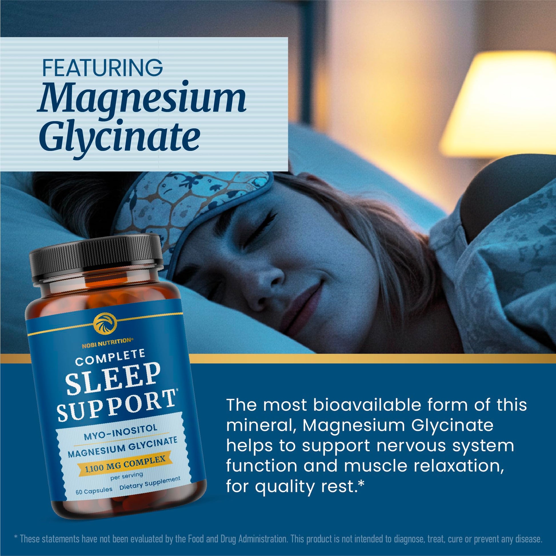 Complete Sleep Support | Myo Inositol + Magnesium Glycinate | Restful Sleep & Relaxation Support | 1100MG Complex | Melatonin-Free, Non-GMO | Inositol Supplement with Magnesium-Glycinate | 60 Ct Nobi Nutrition Au supplements