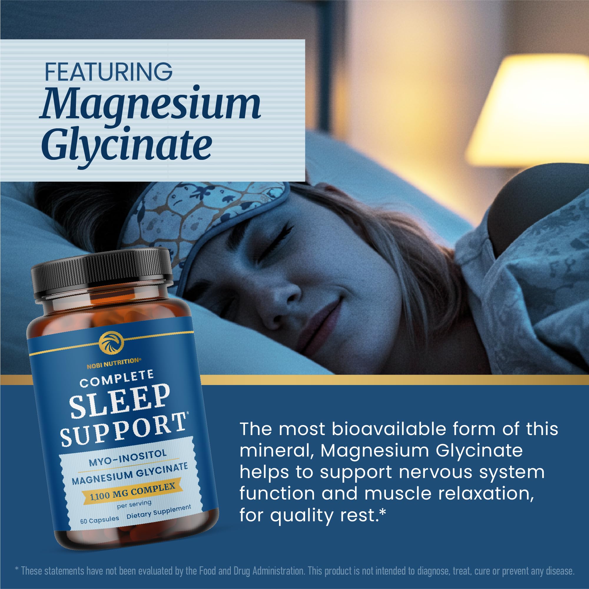 Complete Sleep Support | Myo Inositol + Magnesium Glycinate | Restful Sleep & Relaxation Support | 1100MG Complex | Melatonin-Free, Non-GMO | Inositol Supplement with Magnesium-Glycinate | 60 Ct Nobi Nutrition Au supplements