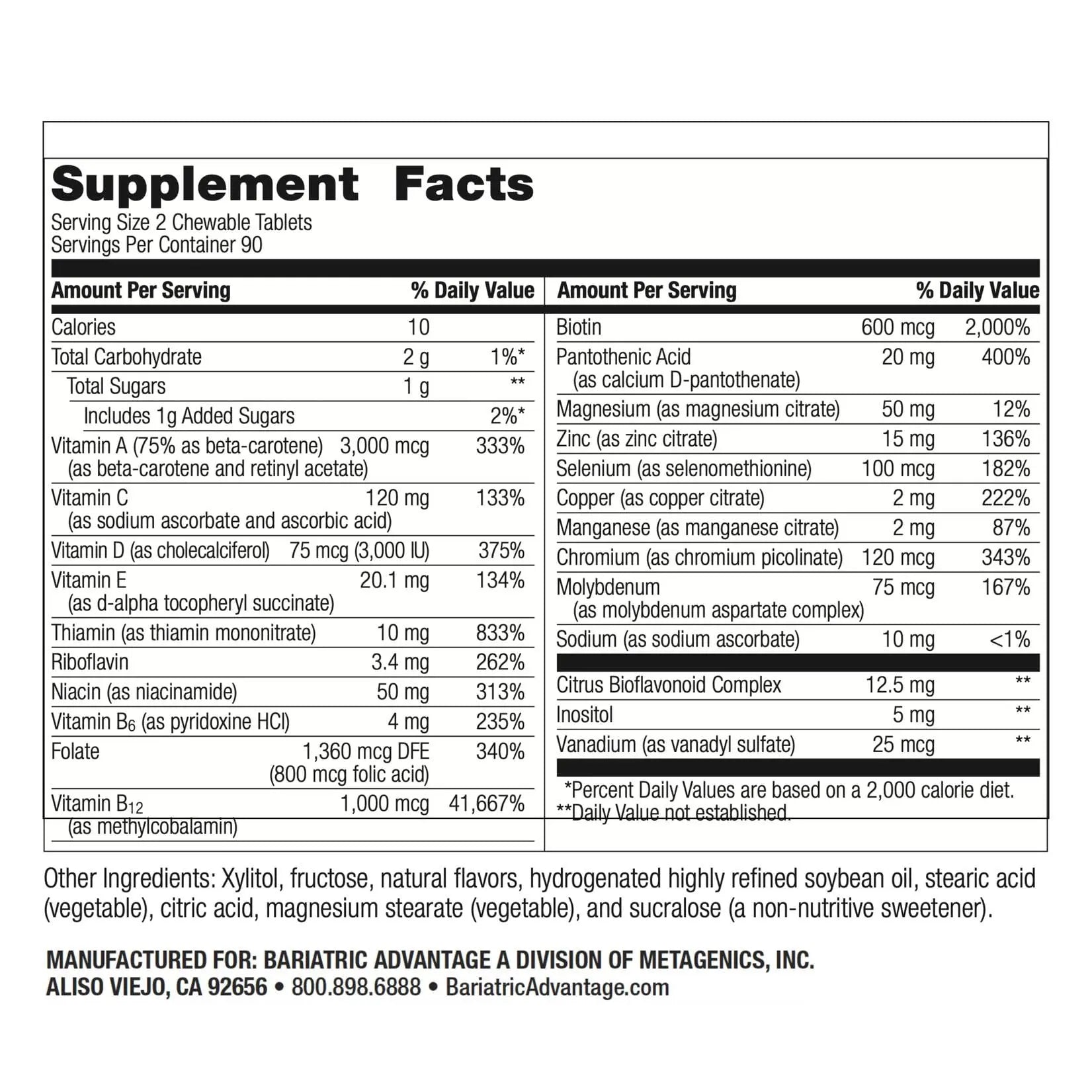Bariatric Advantage Chewable Essential Multivitamin Without Iron - 200 DV of Key Nutrients - Trace Mineral Support Bariatric Advantage Au supplements