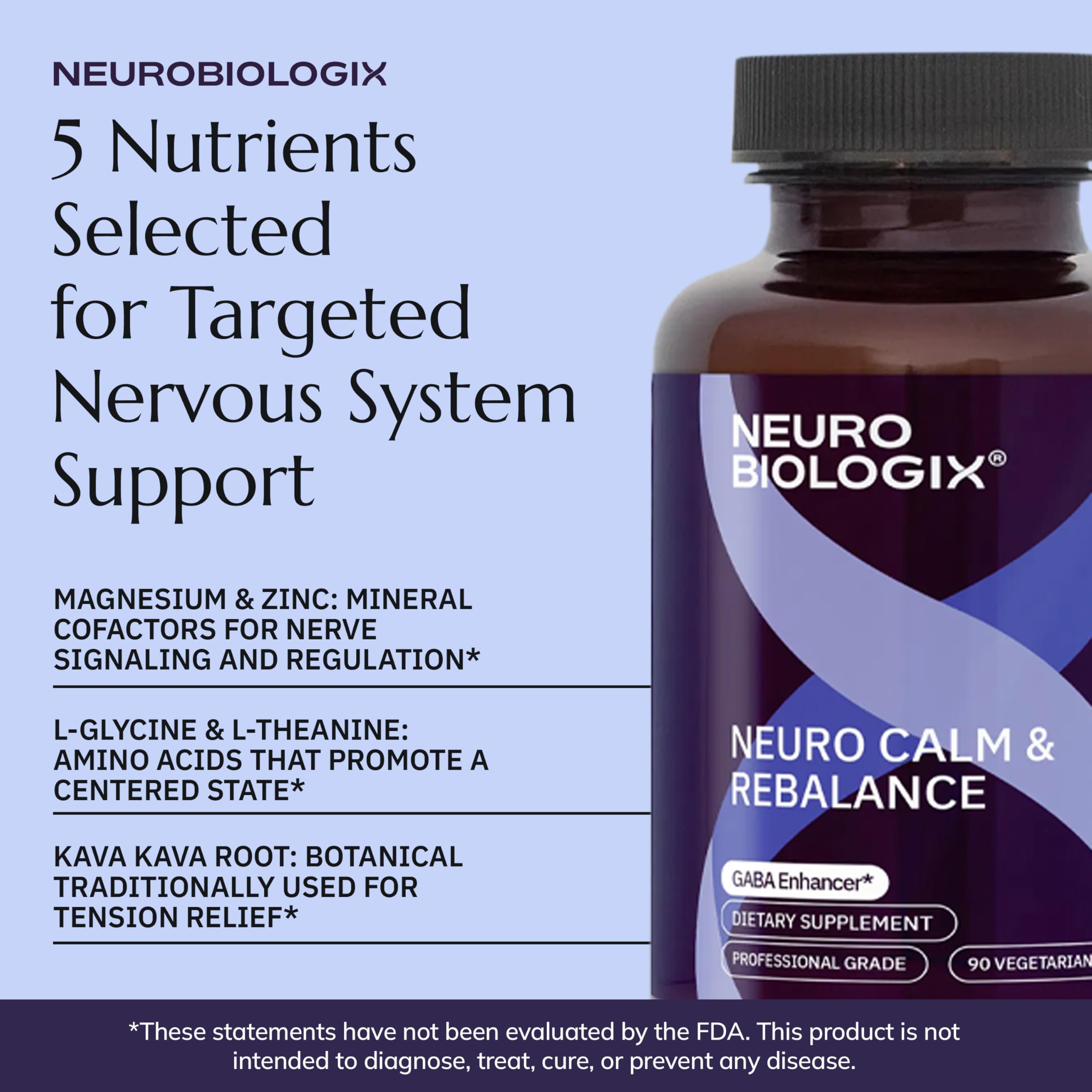 Neurobiologix Neuro Calm & Rebalance, L Theanine, Magnesium, Zinc & Kava Kava Complex for Calm Mood Balance and Stress Support, GABA Activity Support Supplement, Gluten Free, Vegetarian, 90 Capsules Neurobiologix Au supplements
