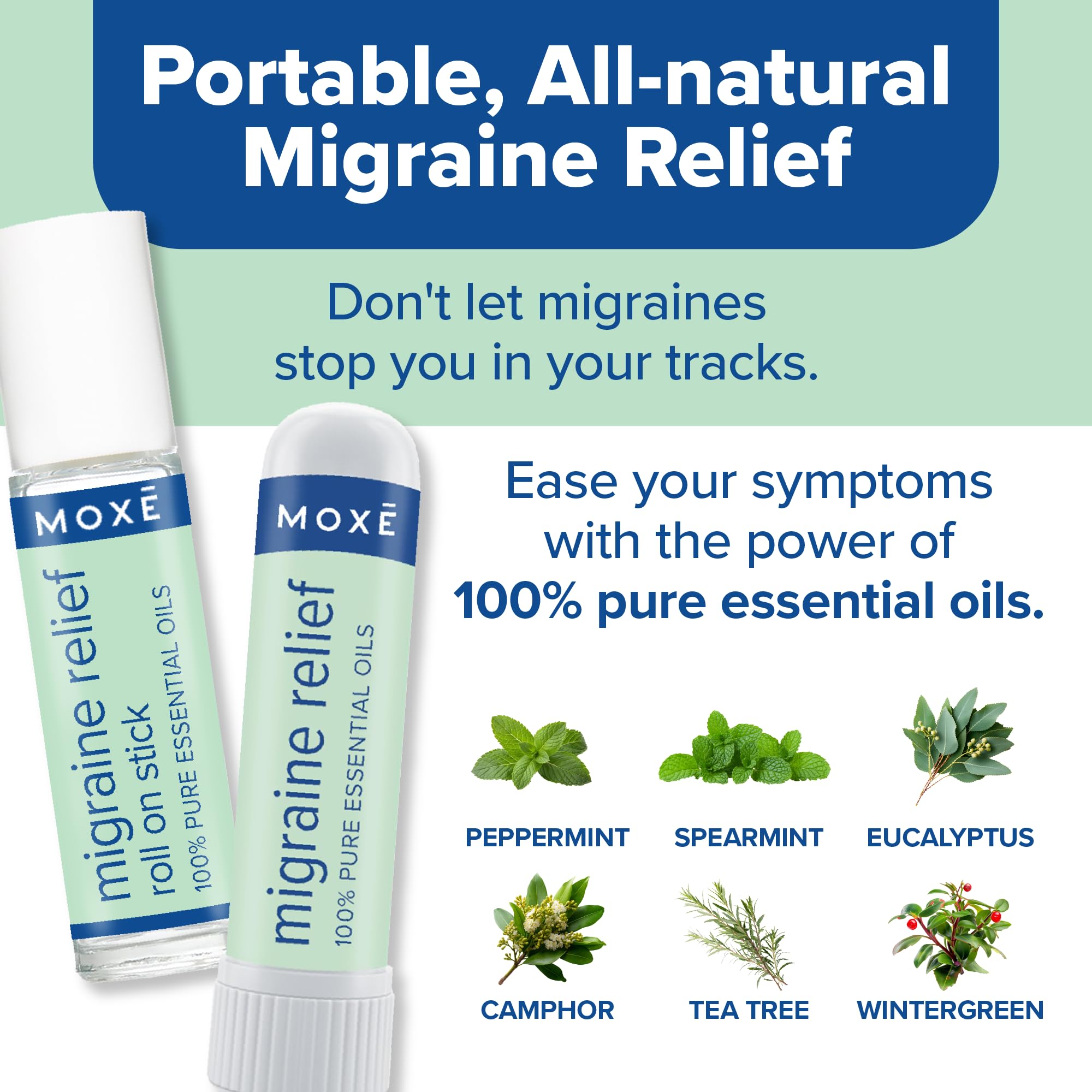 MOXE Migraine Rollon Stick & Nasal Inhaler, Fast Cooling Comfort for Headaches & Tension, Non-Medicated Soothing Vapors, Peppermint, Eucalyptus, and Other Essential Oils, Metal Roller, Made in USA MOXE Au supplements
