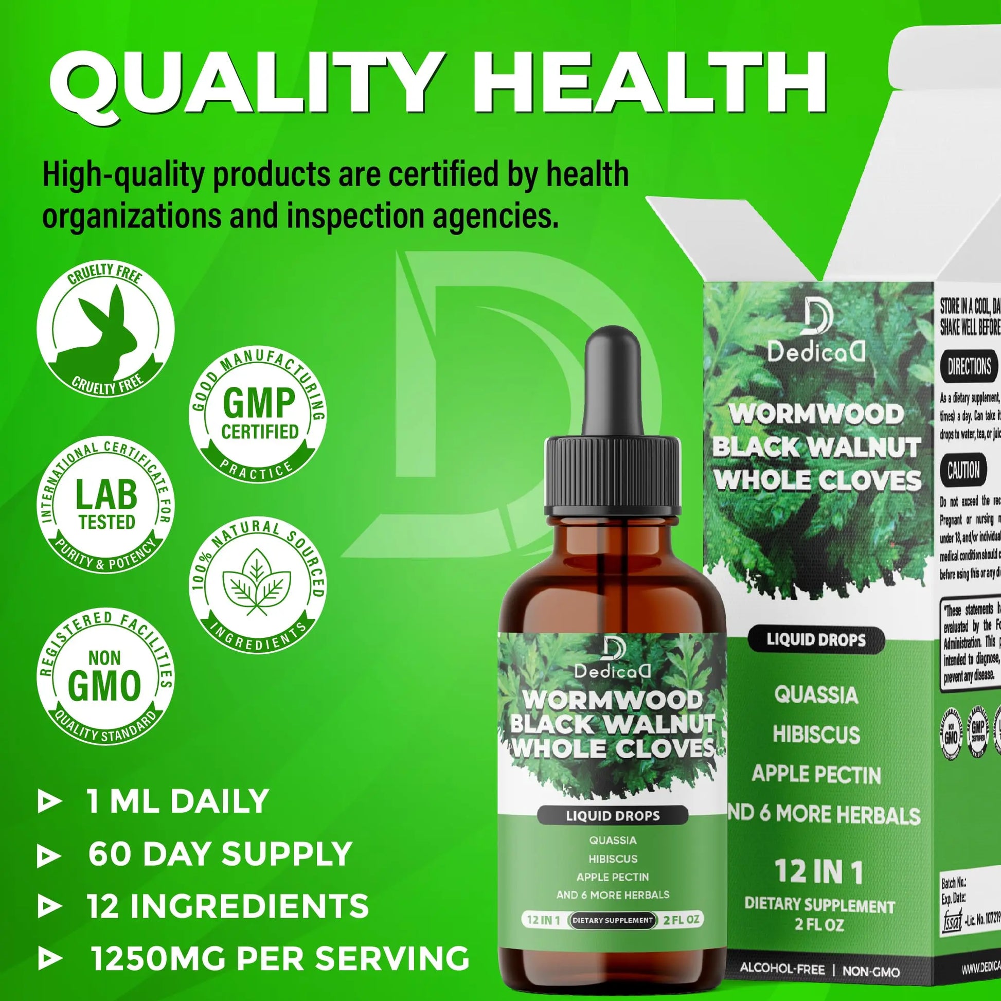 DEDICAD 12in1 Wormwood Liquid Drops - Black Walnut Wormwood Tincture Liquid Extract Whole Cloves and 9 More Herbs - 60 Days Supply DEDICAD Au supplements