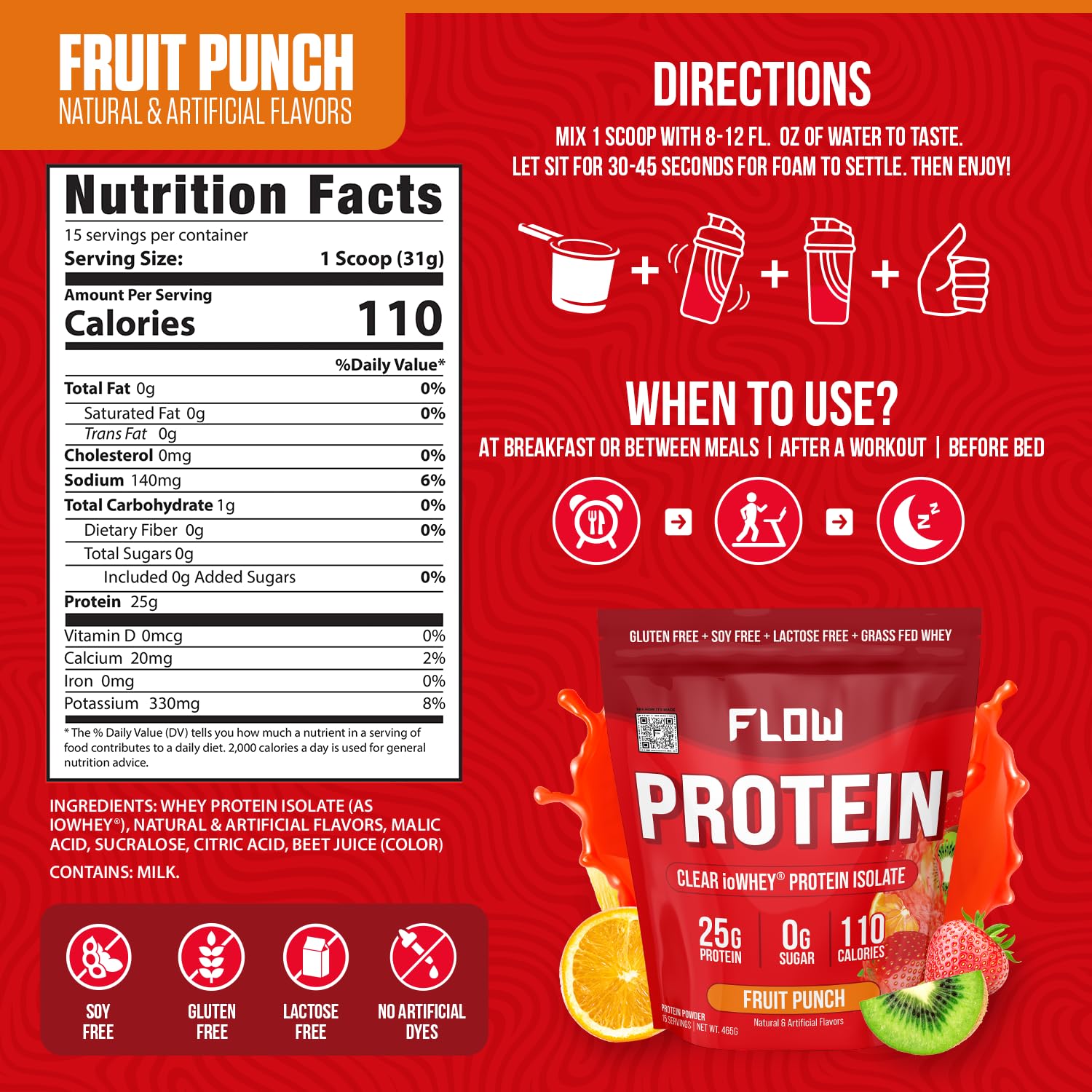 Flow Supps Clear Whey Isolate Protein Powder, Fruit Punch - 15 Servings, 25g Protein Flow Supplements Au supplements