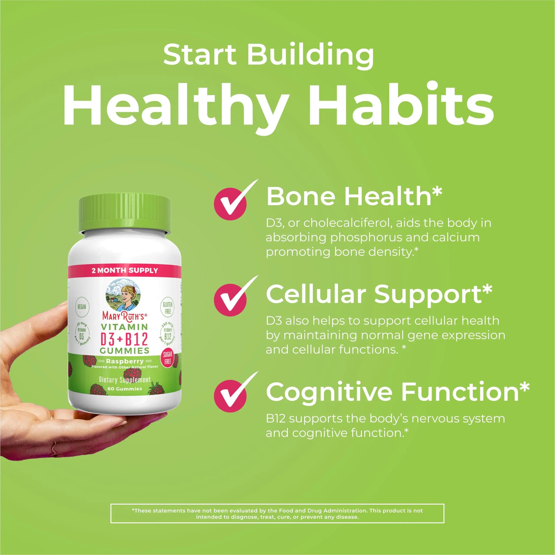 MaryRuth Organics Sugar Free | 2 Month Supply | Vitamin D & B12 Vitamin Supplements for Adults & Kids | Bone Health | Immune Support | Vegan | Non-GMO | 60 Servings MARYRUTH'S Au supplements