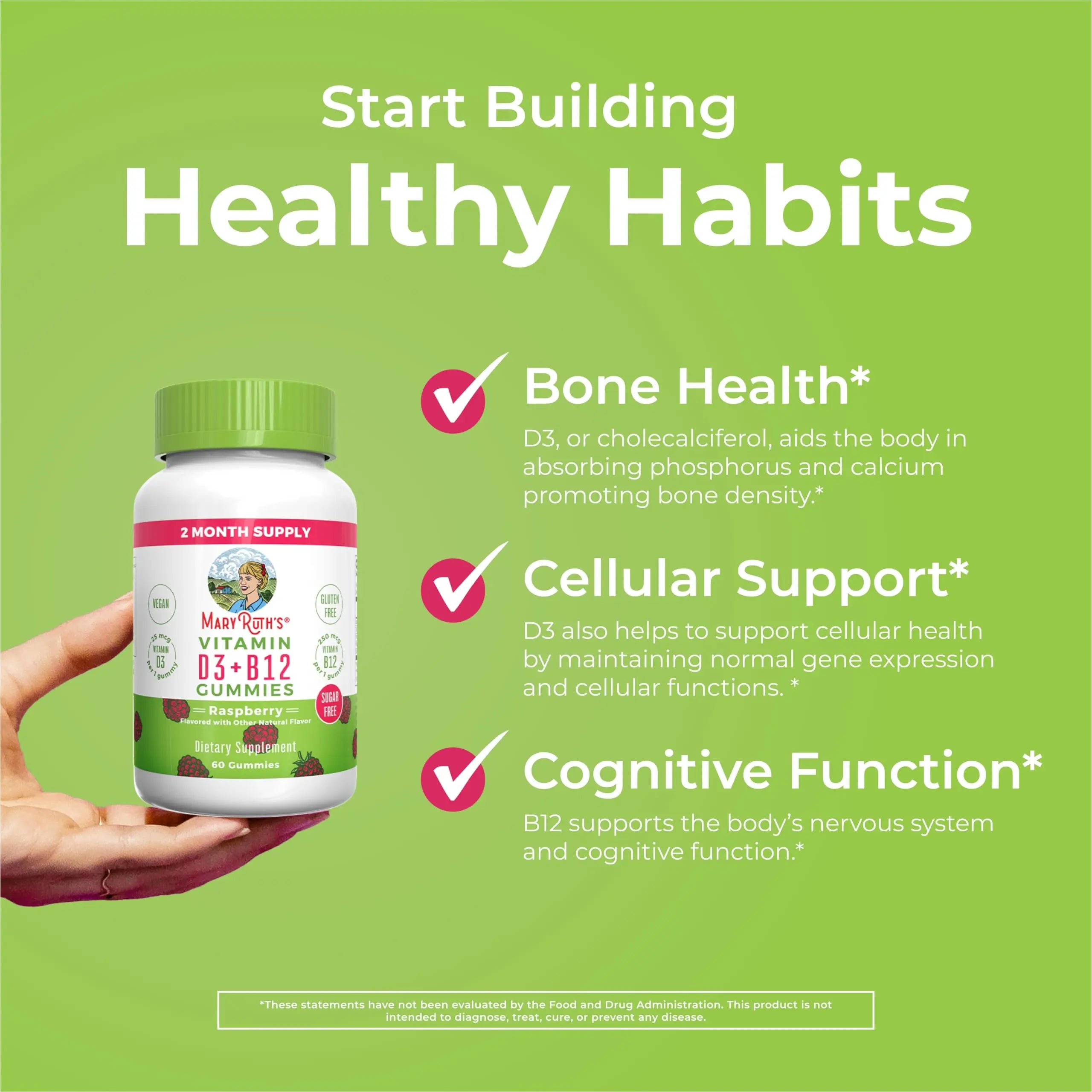 MaryRuth Organics Sugar Free | 2 Month Supply | Vitamin D & B12 Vitamin Supplements for Adults & Kids | Bone Health | Immune Support | Vegan | Non-GMO | 60 Servings MARYRUTH'S Au supplements