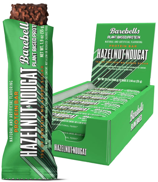 Barebells Vegan Protein Bars Hazelnut & Nougat - 12 Count, 1.9oz Bars - Features Plant BAREBELLSAU supplements