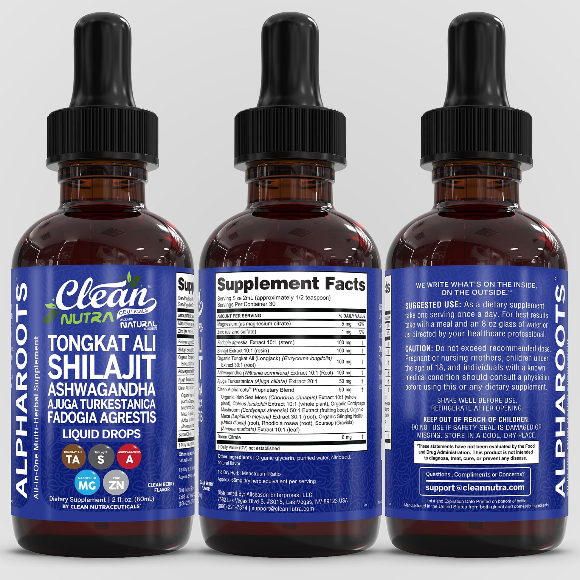 Tongkat Ali Liquid Drops Shilajit, Ashwagandha, Turkesterone, Fadogia Agrestis, Magnesium, Irish Sea Moss, and Zinc Herbal Supplement by Clean Nutra Clean Nutraceuticals Au supplements