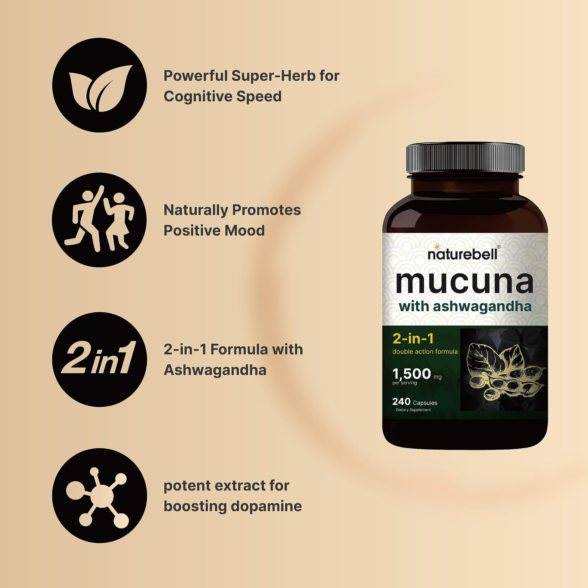 2 Pack NatureBell Mucuna Pruriens Capsules, 1500mg Per Serving, Made with Mucuna NatureBell Au supplements