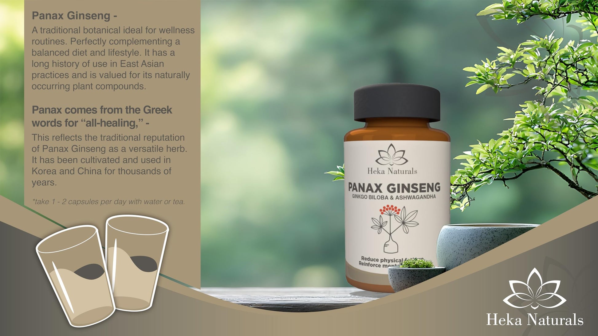 Heka Naturals Panax Ginseng Complex | 90 Capsules with Korean Ginseng, Ginkgo Biloba, Ashwagandha, Beetroot & Green Tea, Botanical Blend with Herbal Ingredients for Balanced | Food Supplement Heka Naturals Au supplements