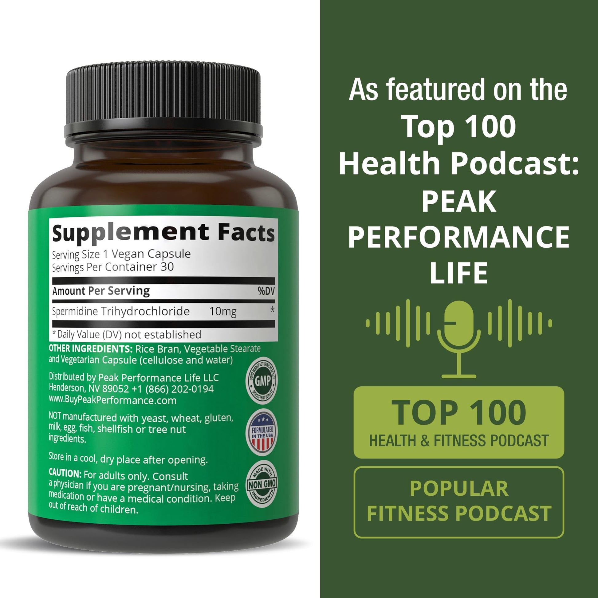 Spermidine Supplement Ultra High Strength Standardized to 99% Spermidine Trihydrochloride. More Potent Than Wheat Germ Extract. Vegan Capsules for Healthy Aging, Longevity. USA Tested Supplements Peak Performance Au supplements