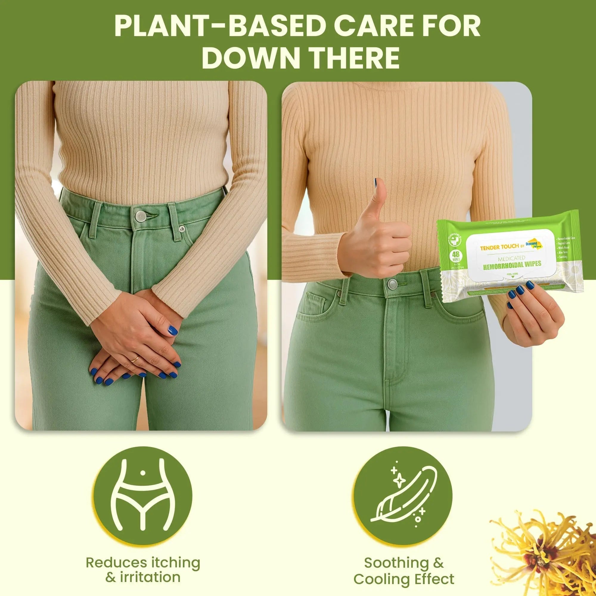 Tender Touch Hemorrhoid Wipes with Witch Hazel and Aloe, Flushable Medicated Wipes for Hemorrhoid and Vaginal Relief - Postpartum-Safe, Fragrance-free, Travel Size, 1 Pack, 48-ct. Diamond Wipes Au supplements
