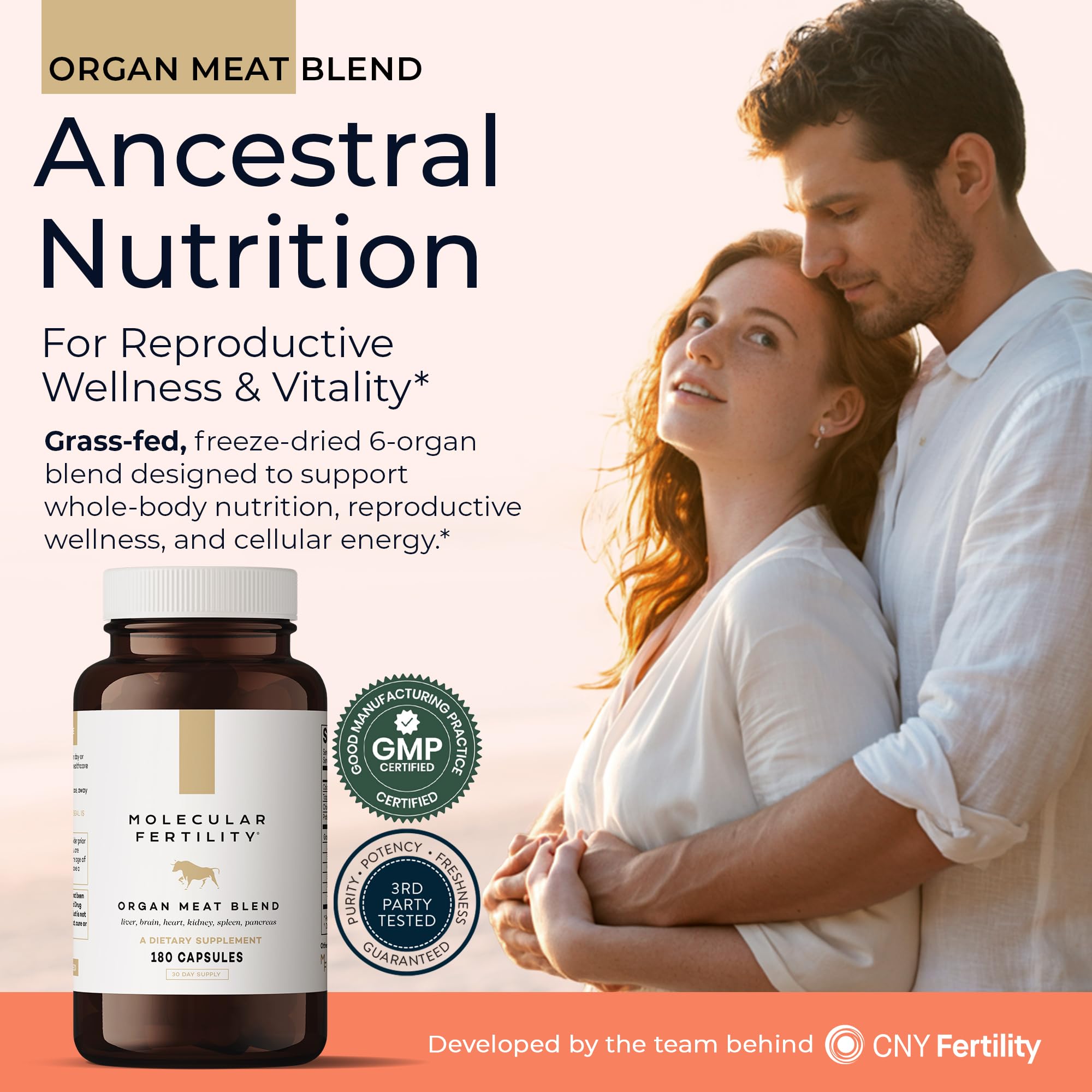 Molecular Fertility Beef Organ Complex - Pasture-Raised, Grass Fed Beef Liver, Brain, Heart, Spleen, Pancreas Blend, Healthy Hormone Balance and Fertility Supplement for Women and Men, 180 Capsules Molecular Fertility Au supplements