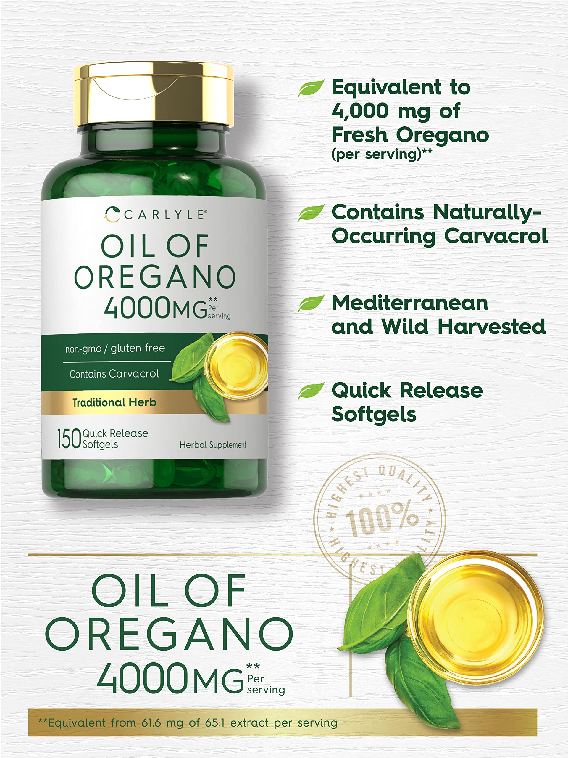 Oregano Oil Extract | Max Potency | 150 Softgel Capsules | Non-GMO and Gluten Carlyle Au supplements
